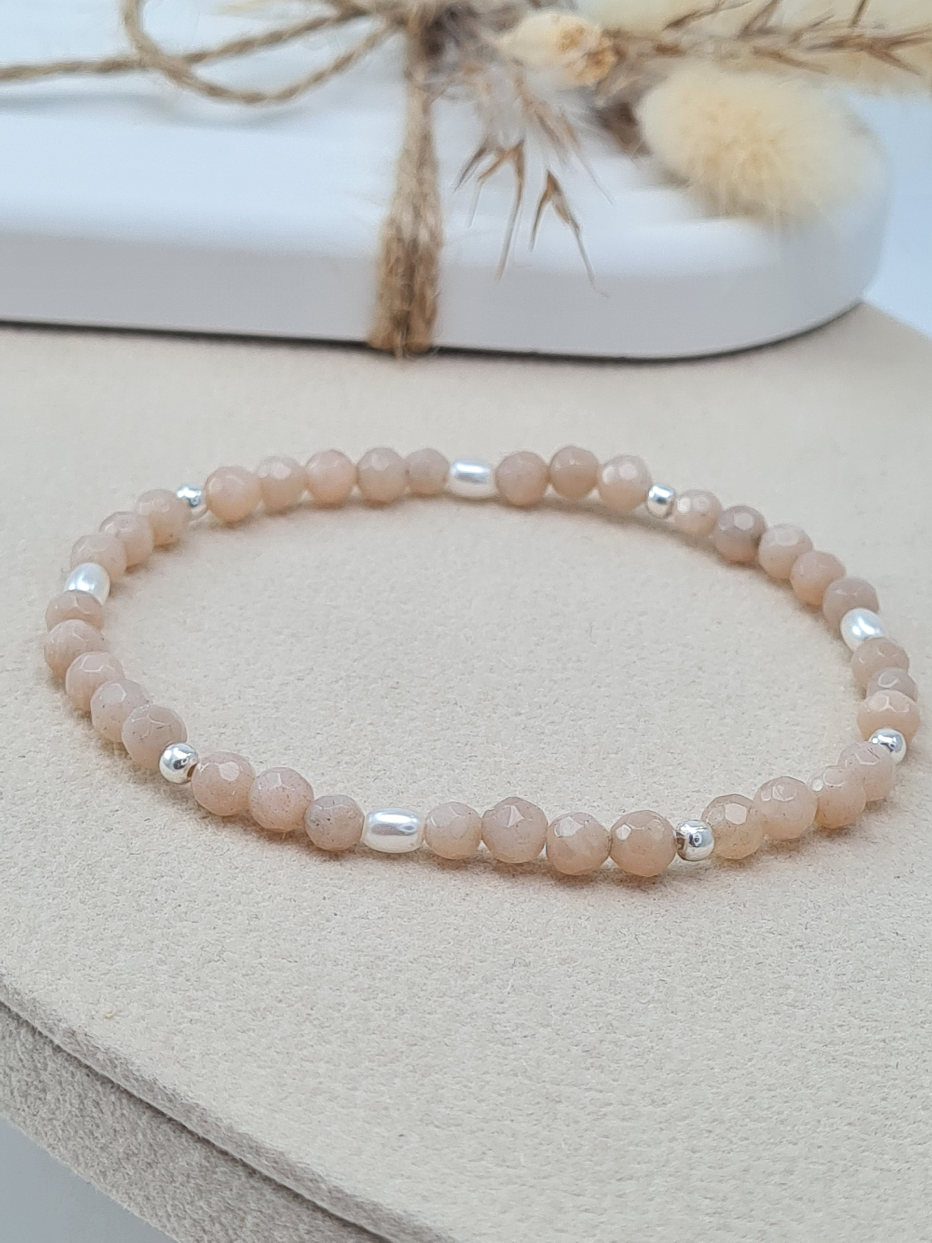 Peach Mondstein Armband mit Perlen | Damen Edelsteinschmuck * ( DAB 311)