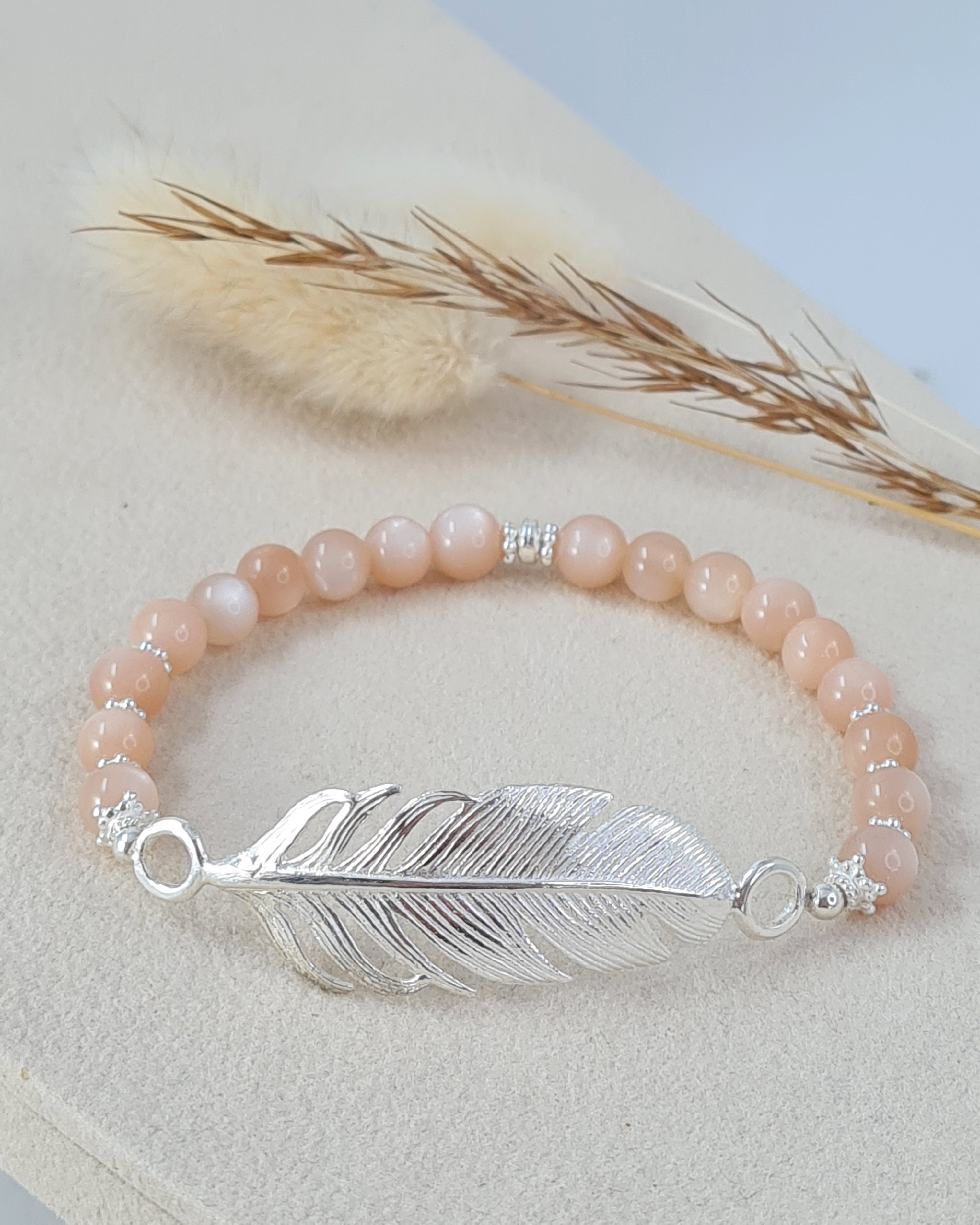 Federarmband mit peach Mondstein (DAB 227)