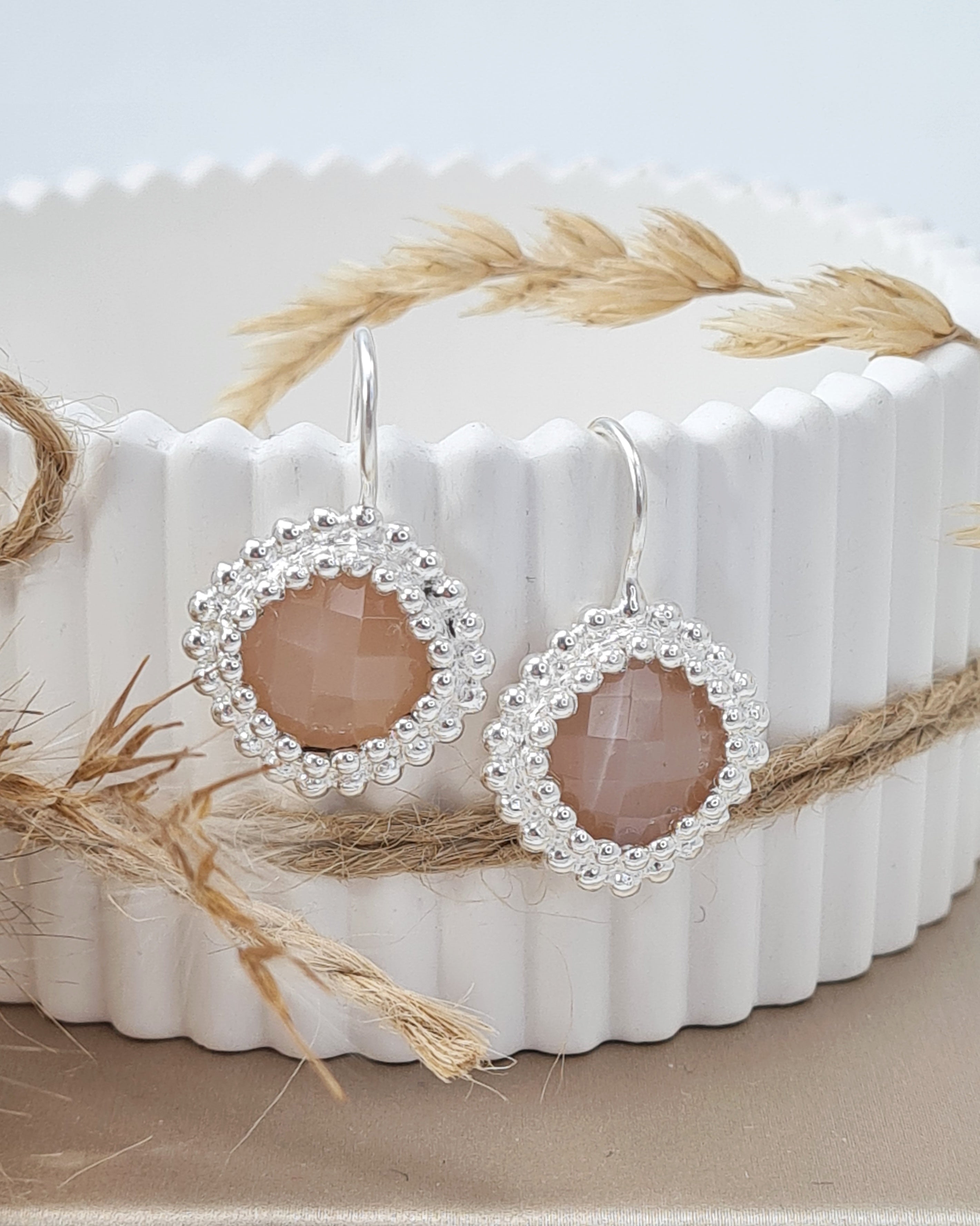 Peach Mondstein Ohrringe Raute | 925 Silber