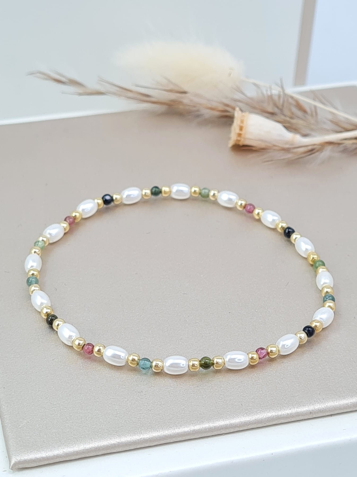 Perlenarmband mit buntem Turmalin - zeitlos & elegant * (DAB 175)