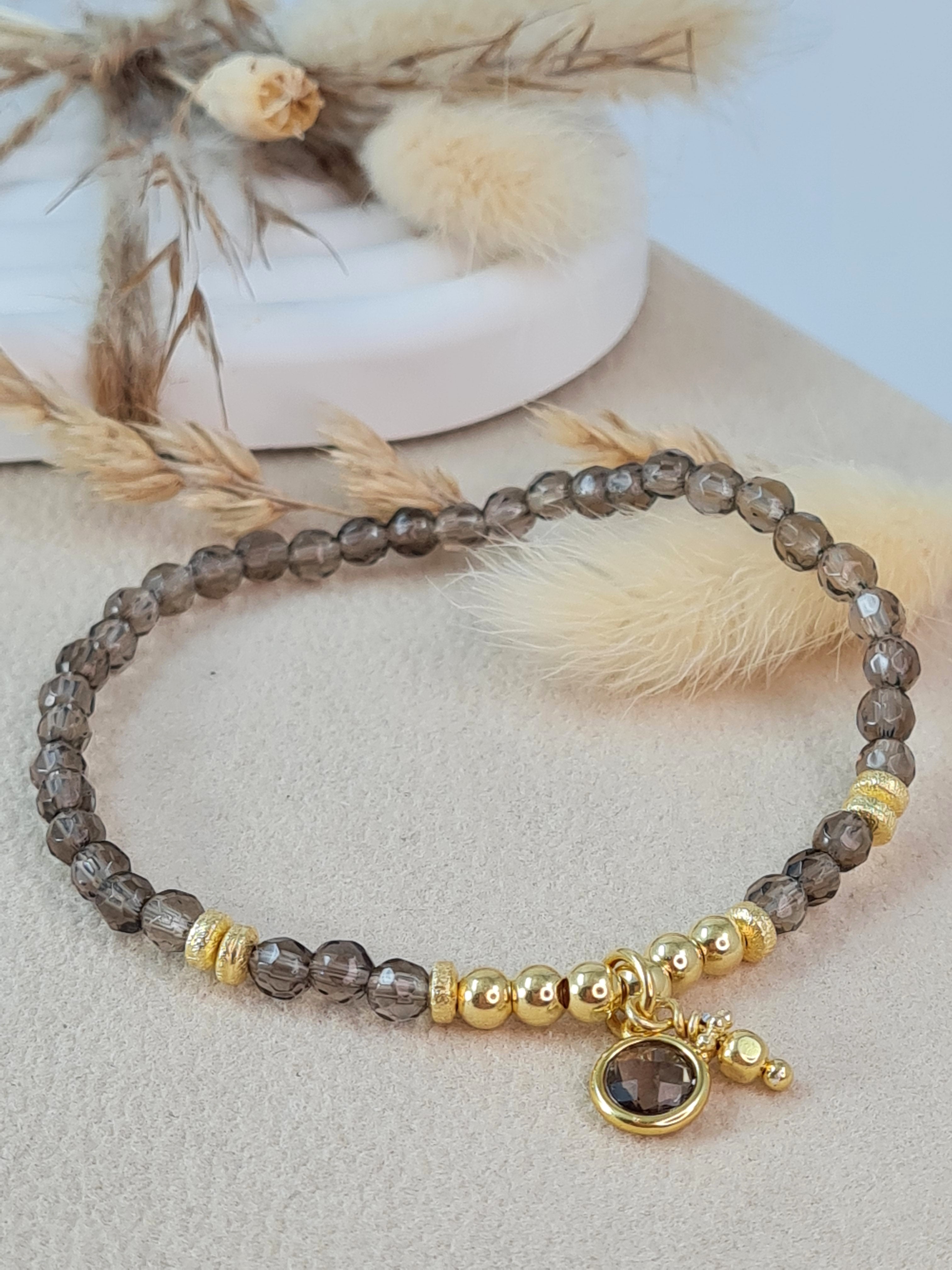 Rauchquarz Armband vergoldet | Edelsteinarmband 925 Silber * (DAB 282)