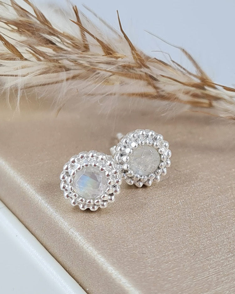 Regenbogen Mondstein Ohrstecker Silber 925 (DOS 142)