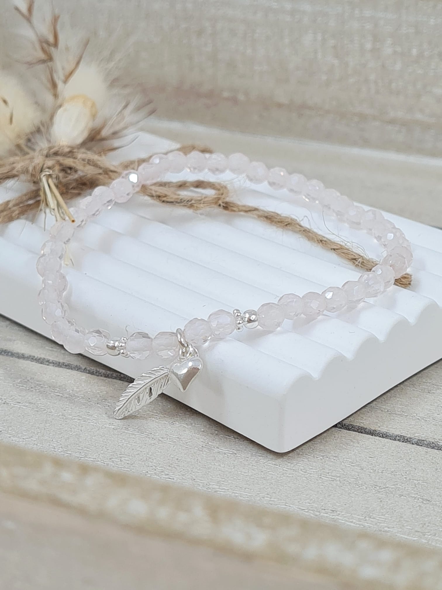Rosenquarz Armband mit Silber * (DAB 169)