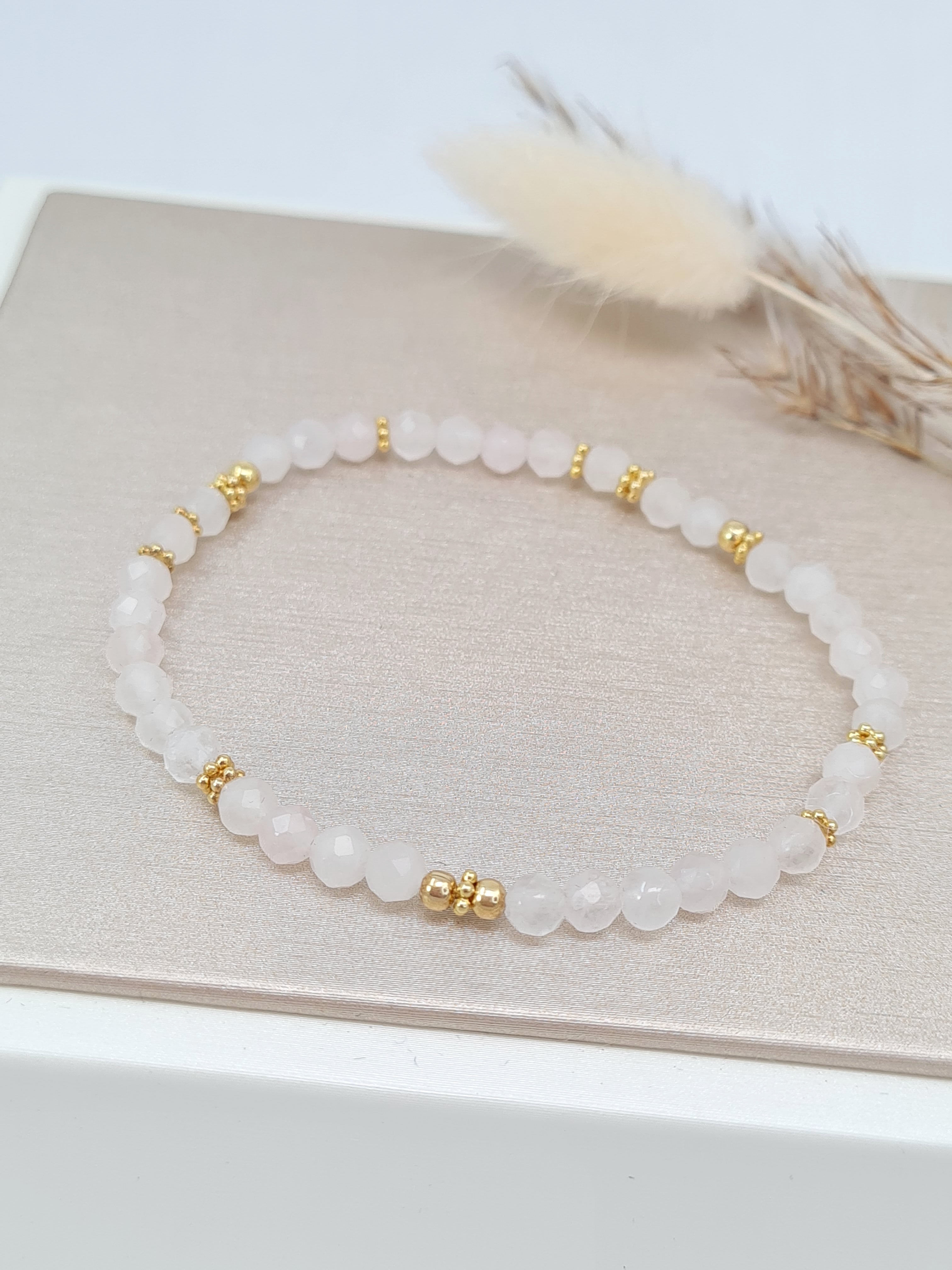 Rosenquarz Armband mit Silber 925 vergoldet - Edelsteinschmuck * (DAB 202)
