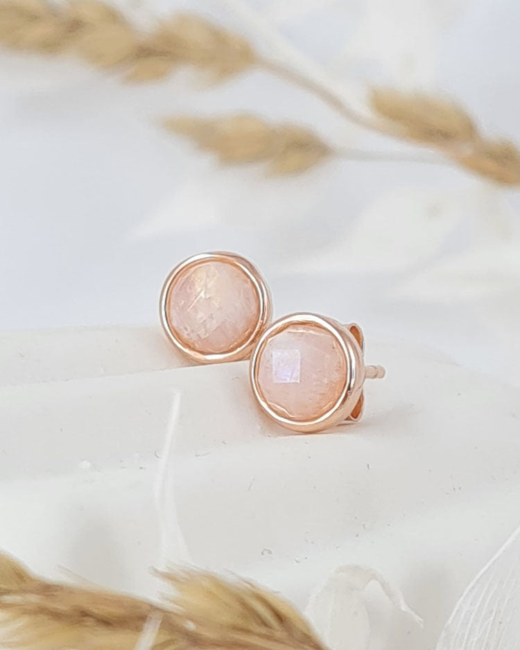 Mondstein Ohrstecker mit rosévergoldetem Silber (DOS 30)