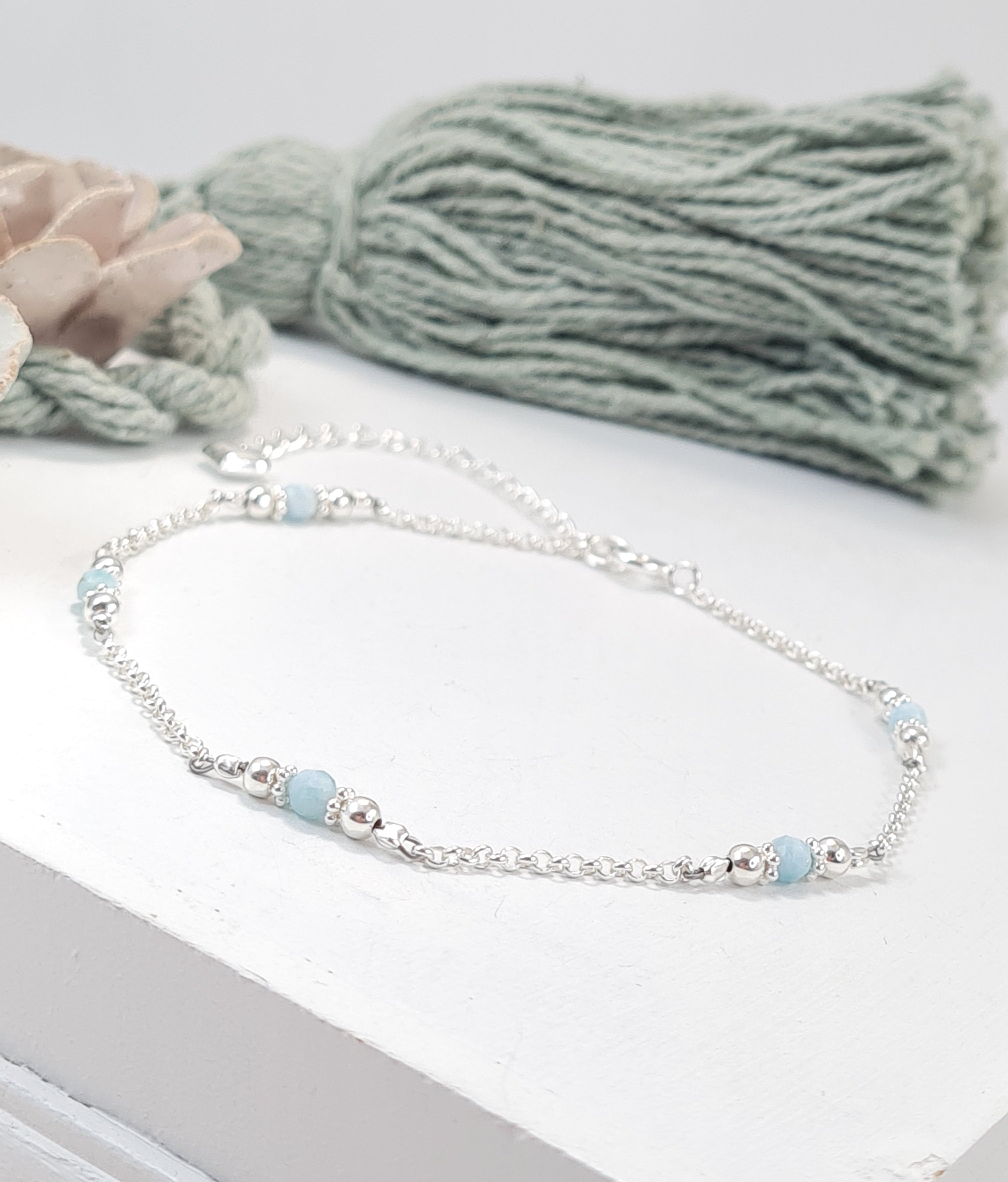 Fusskette aus Sterlingsilber 925 und Larimar * (FK 4)