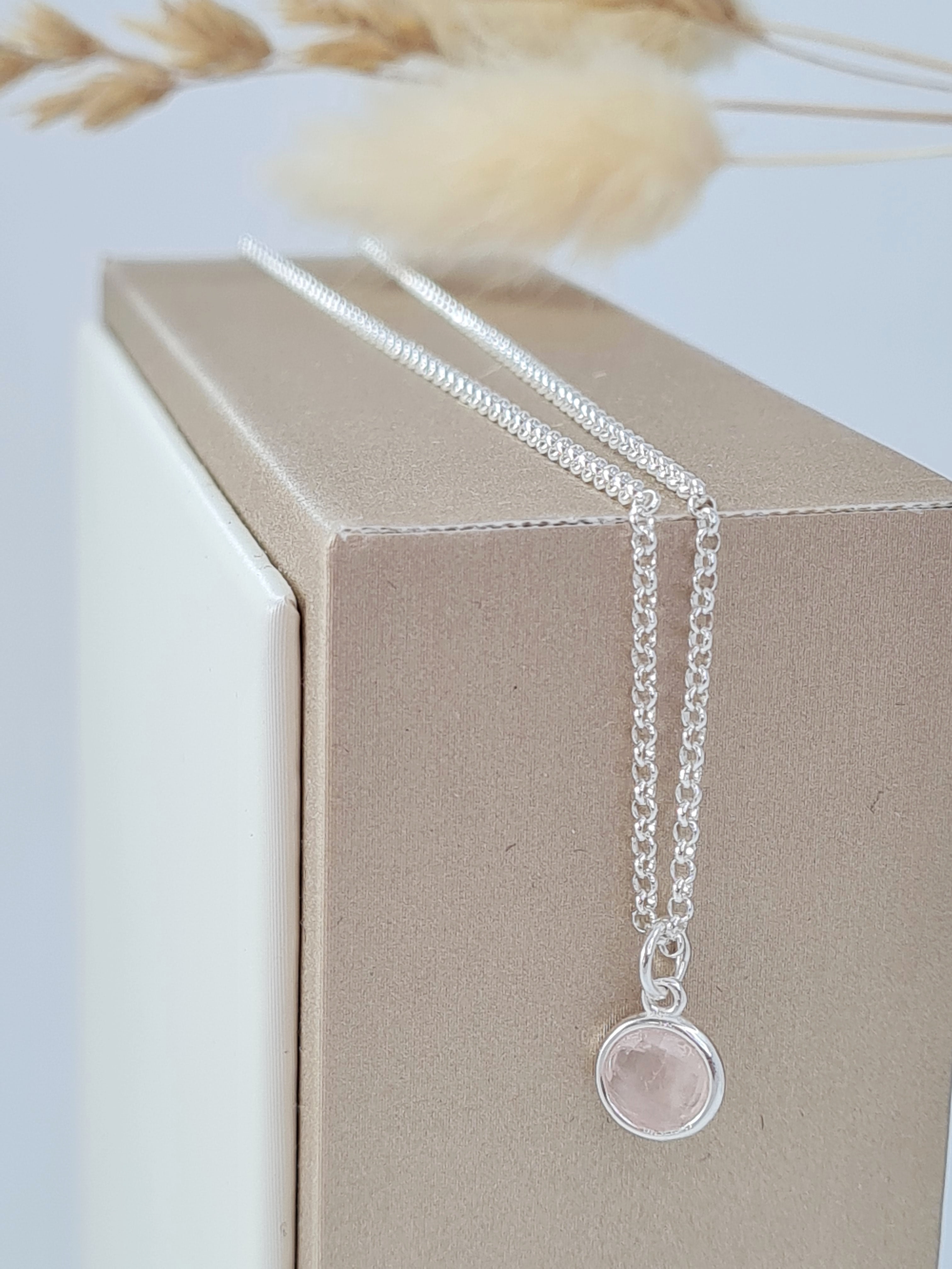Silberkette mit Rosenquarz Anhänger | 925 Silber (105)