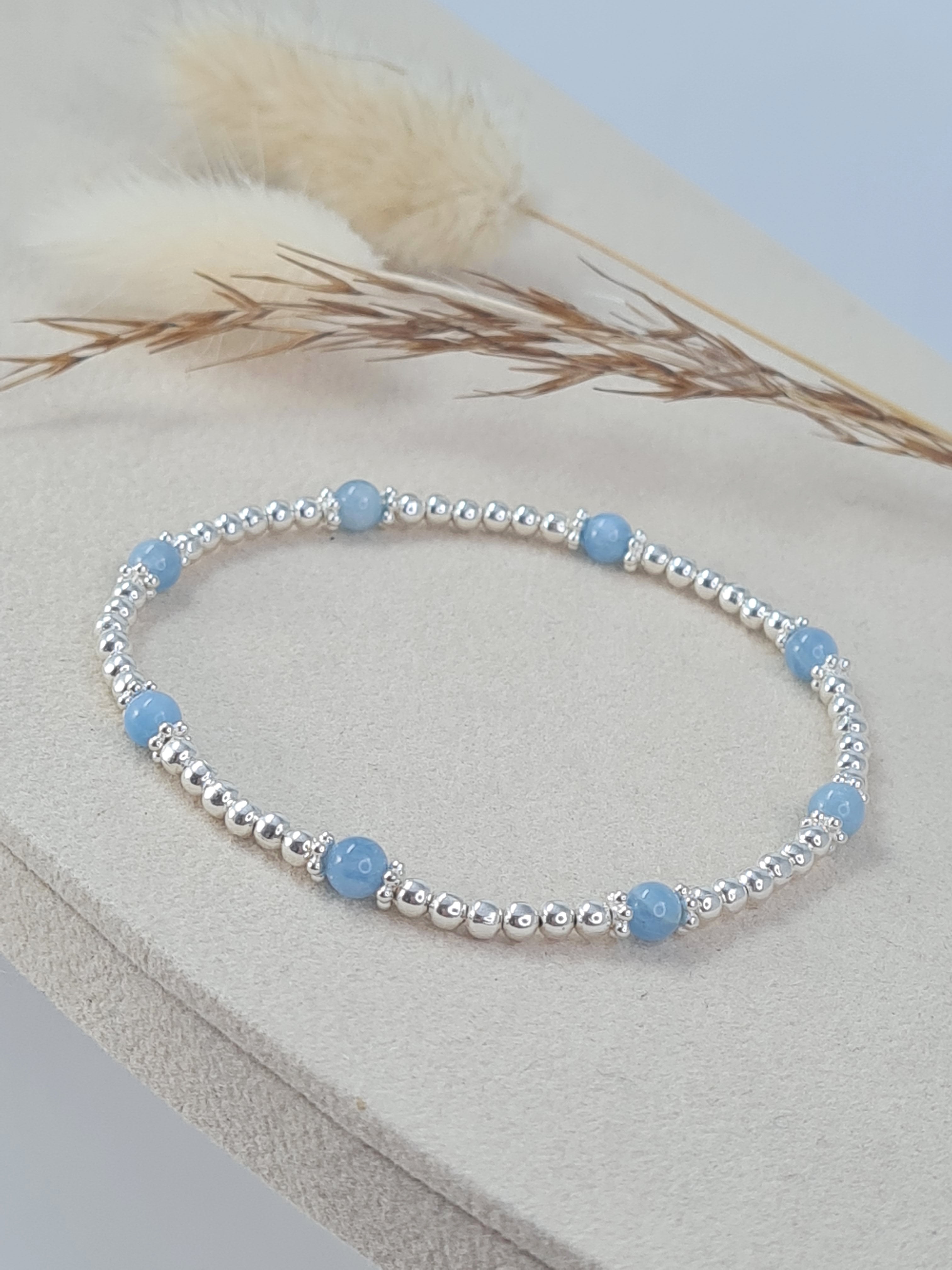 Silberkügelchen-Armband mit Aquamarin (DAB 213)