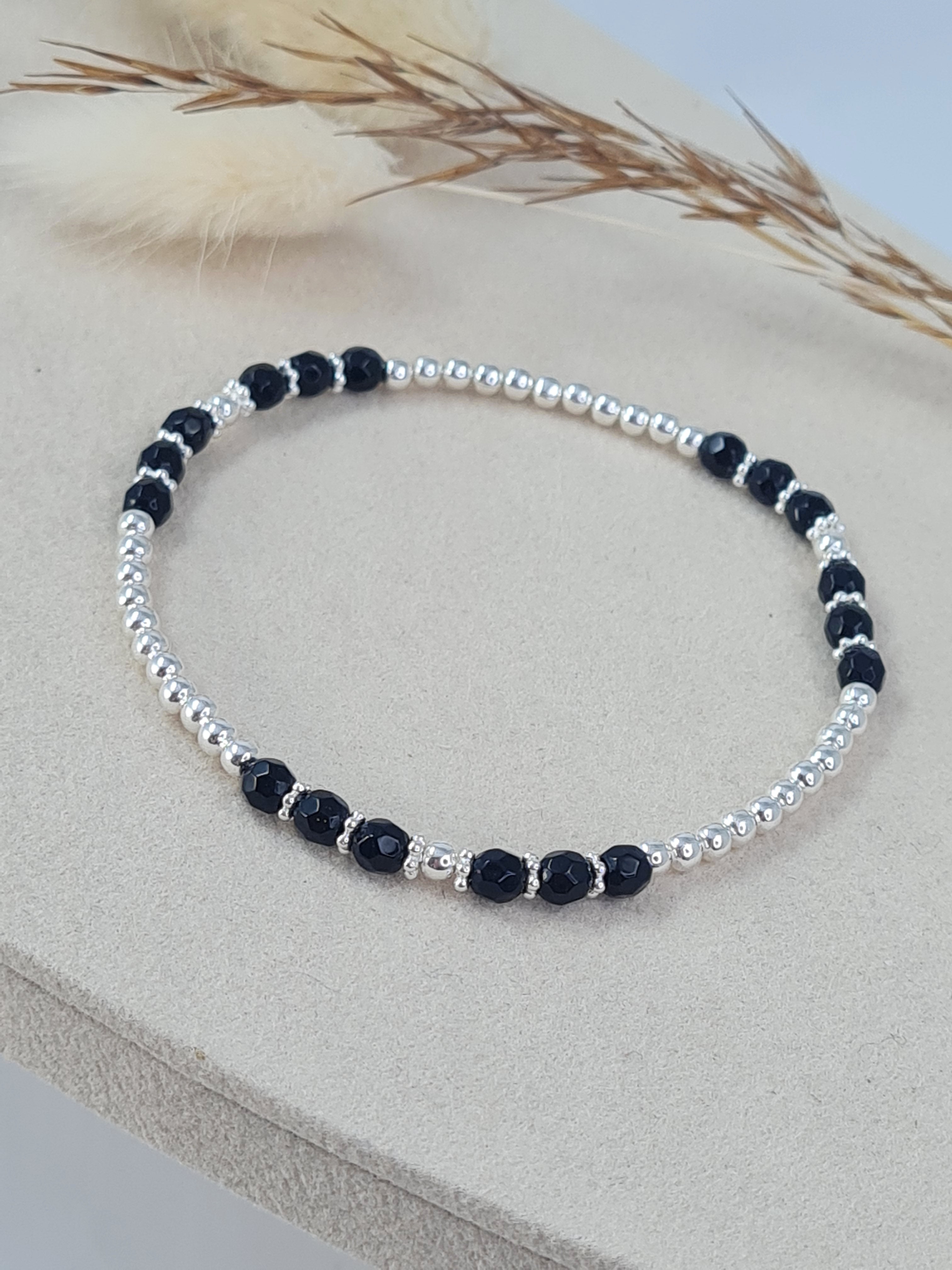 Silberkügelchen Armband mit Onyx (DAB 218)