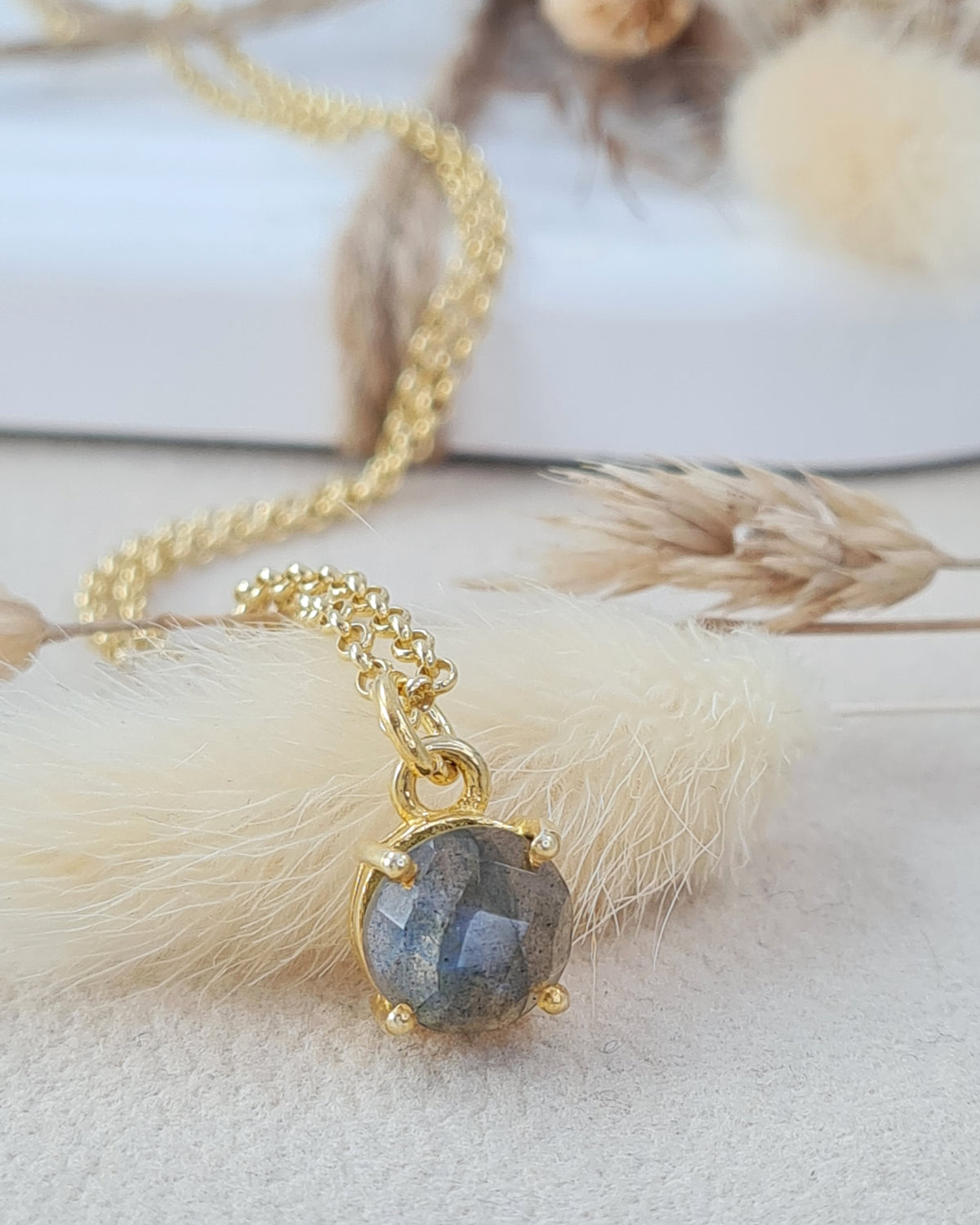 Vergoldete Silberkette 925 mit Labradorit Anhänger | Edelsteinschmuck (DHS 139)