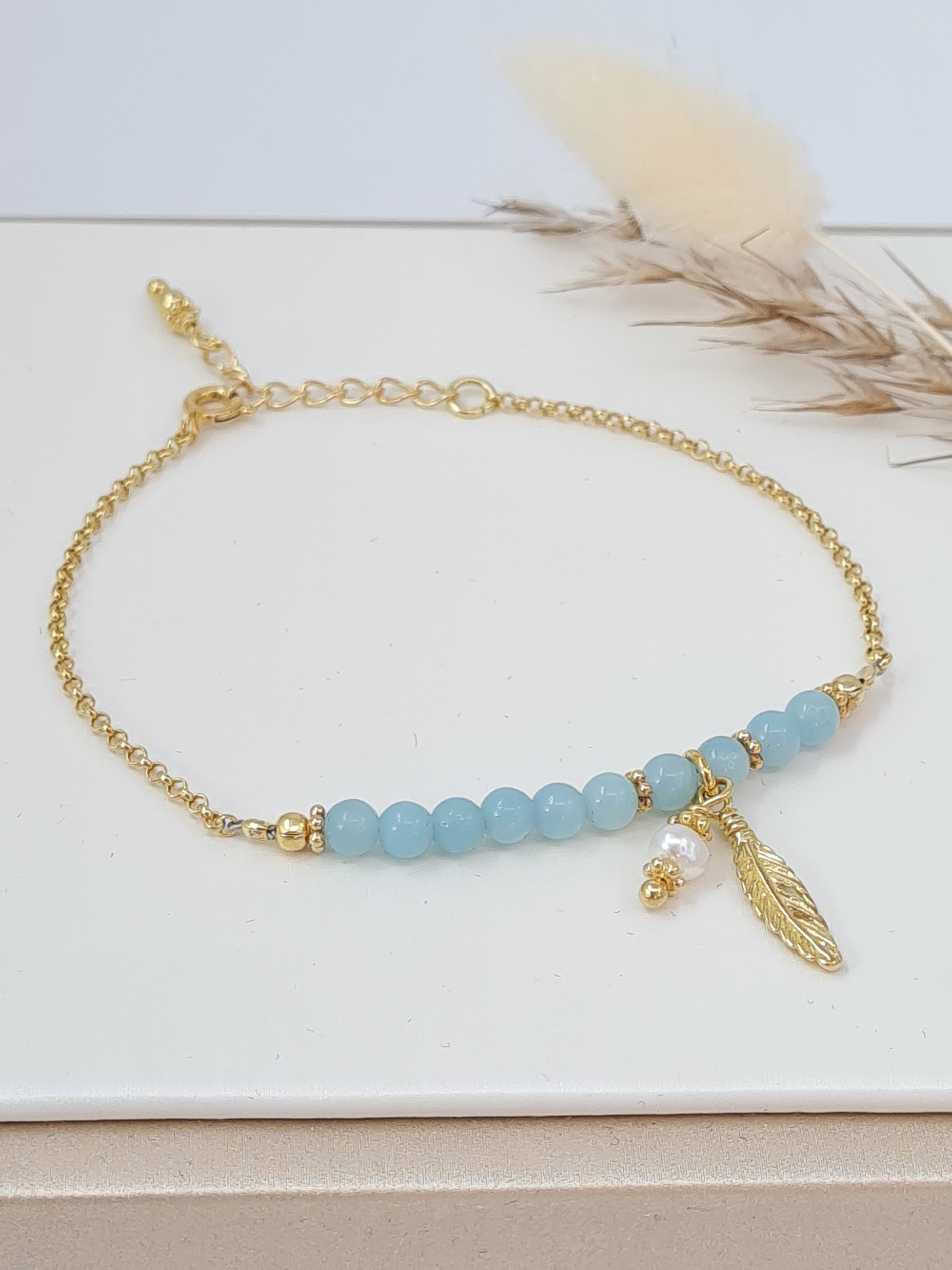 Vergoldetes Amazonit Armband 925 Silber | Verstellbar 16–20 cm * (DAB 291)