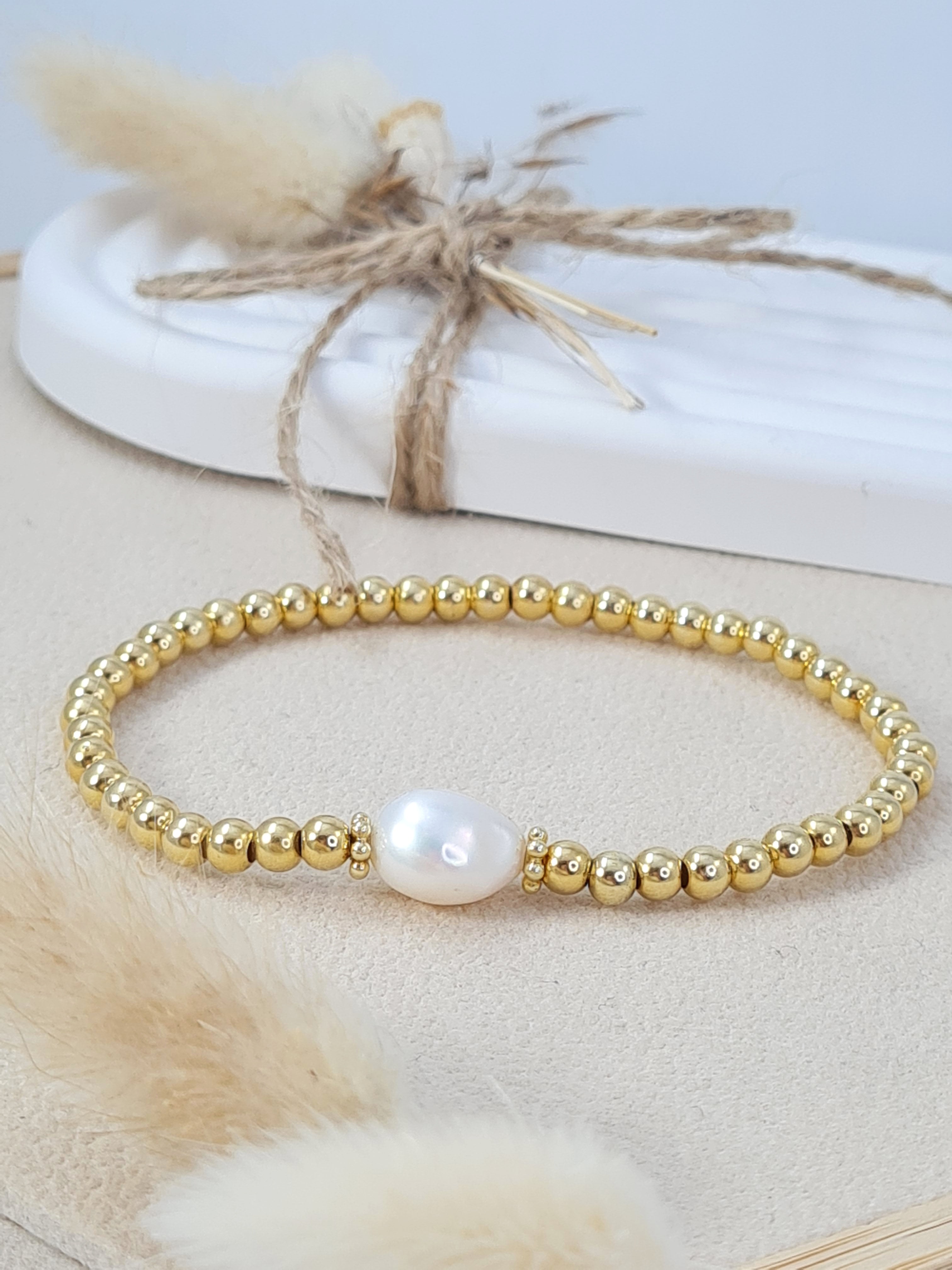 Vergoldetes Silberkügelchen-Armband mit echter Perle * (DAB 135)