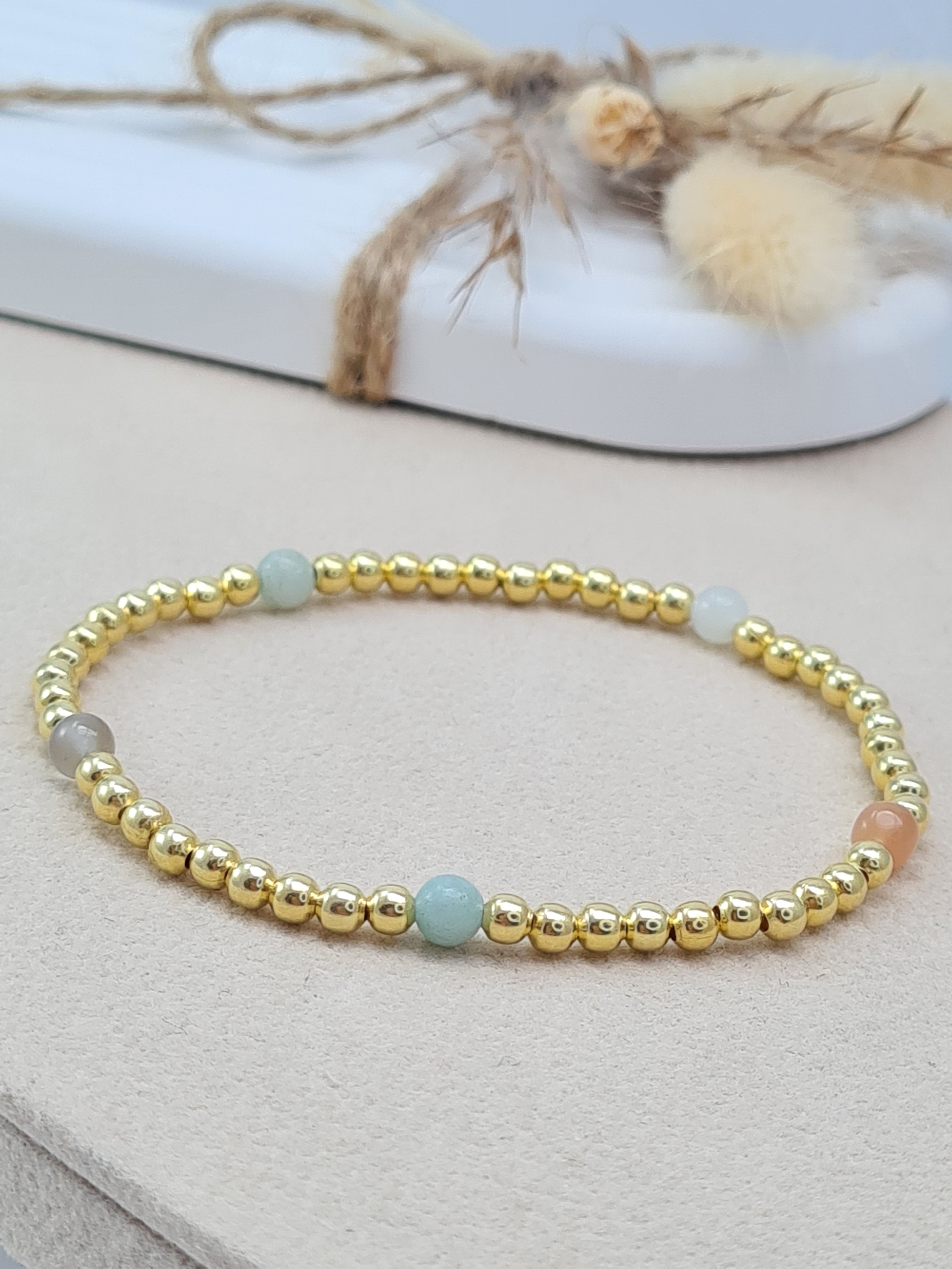 Vergoldetes Armband mit Amazonit & Mondstein | 925 Silber * (DAB 314)