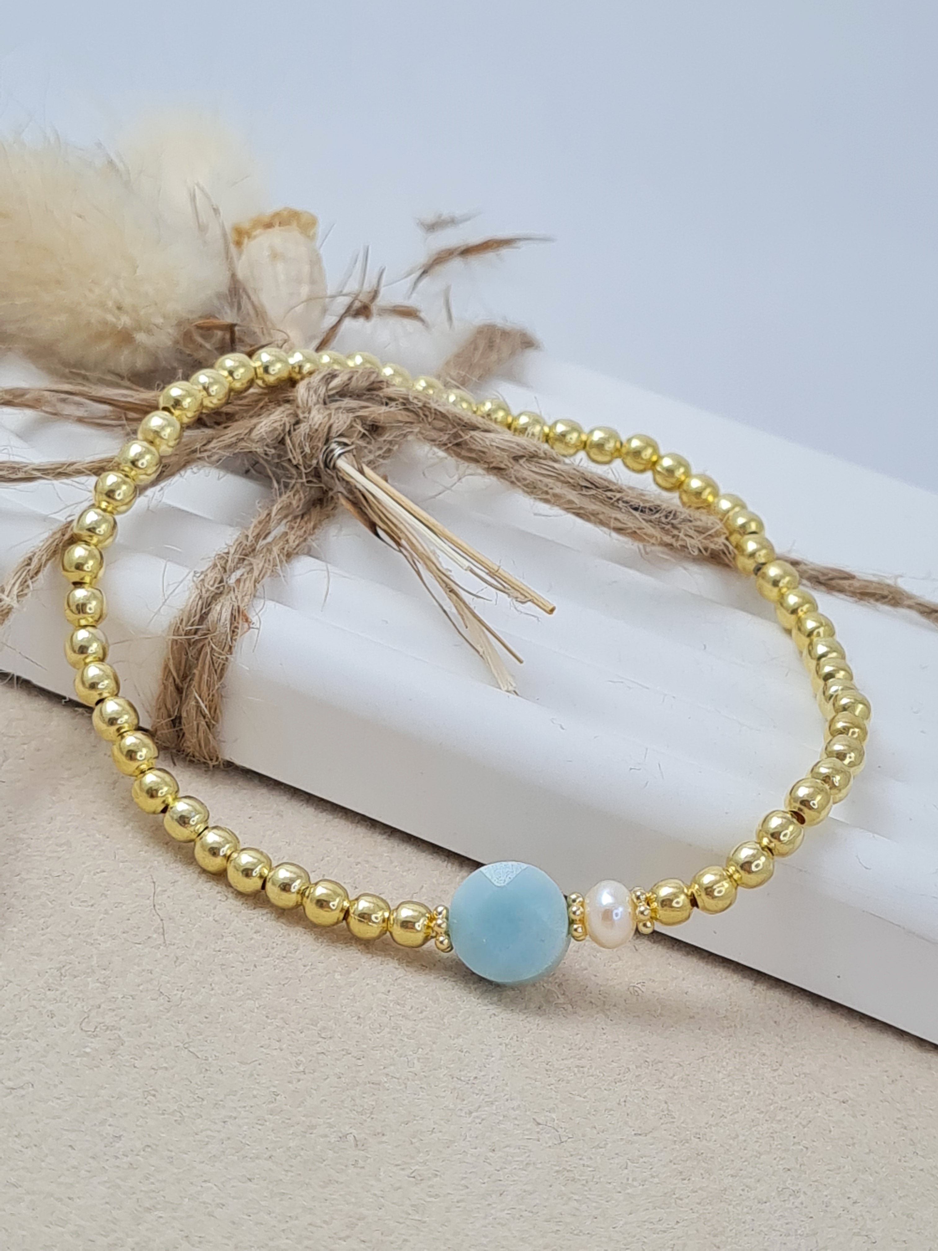 Vergoldetes Silberkügelchen-Armband mit Amazonit & Perle – Zart, stilvoll & voller Harmonie *