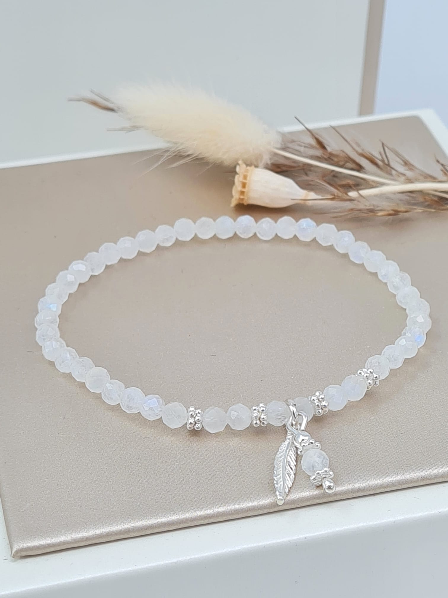 Mondstein Armband weiss mit Silber 925 - Edelsteinarmband * (DAB 197)