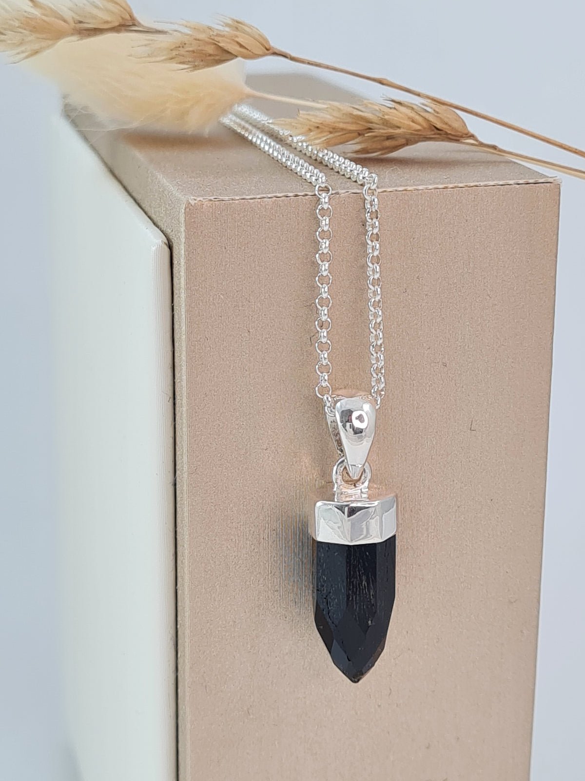 Silberkette mit schwarzem Turmalin | Schutzstein 925 Silber (DHS 130)