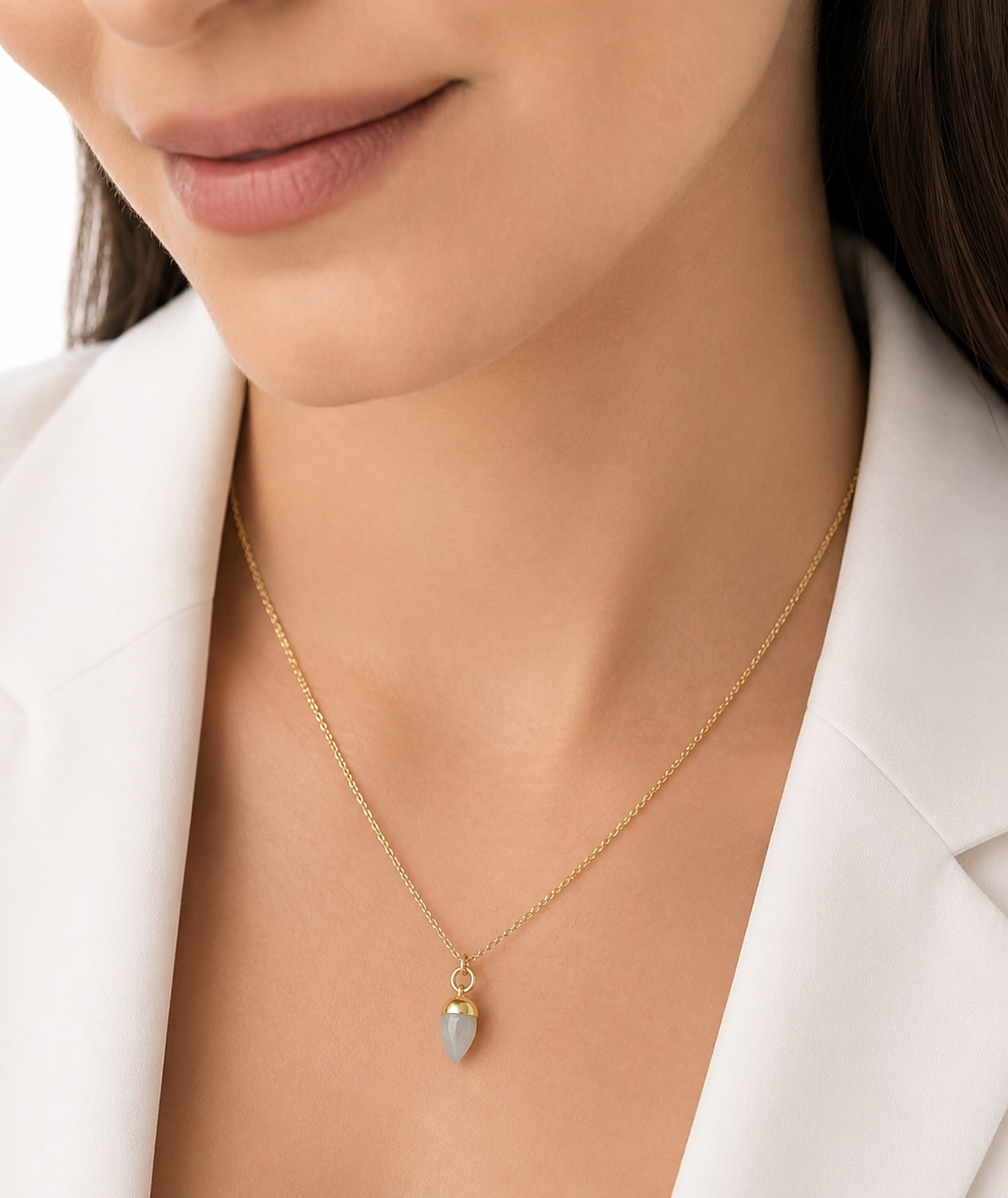 Kette Gold veredelt mit Prehnit Anhänger  (DHS 67)