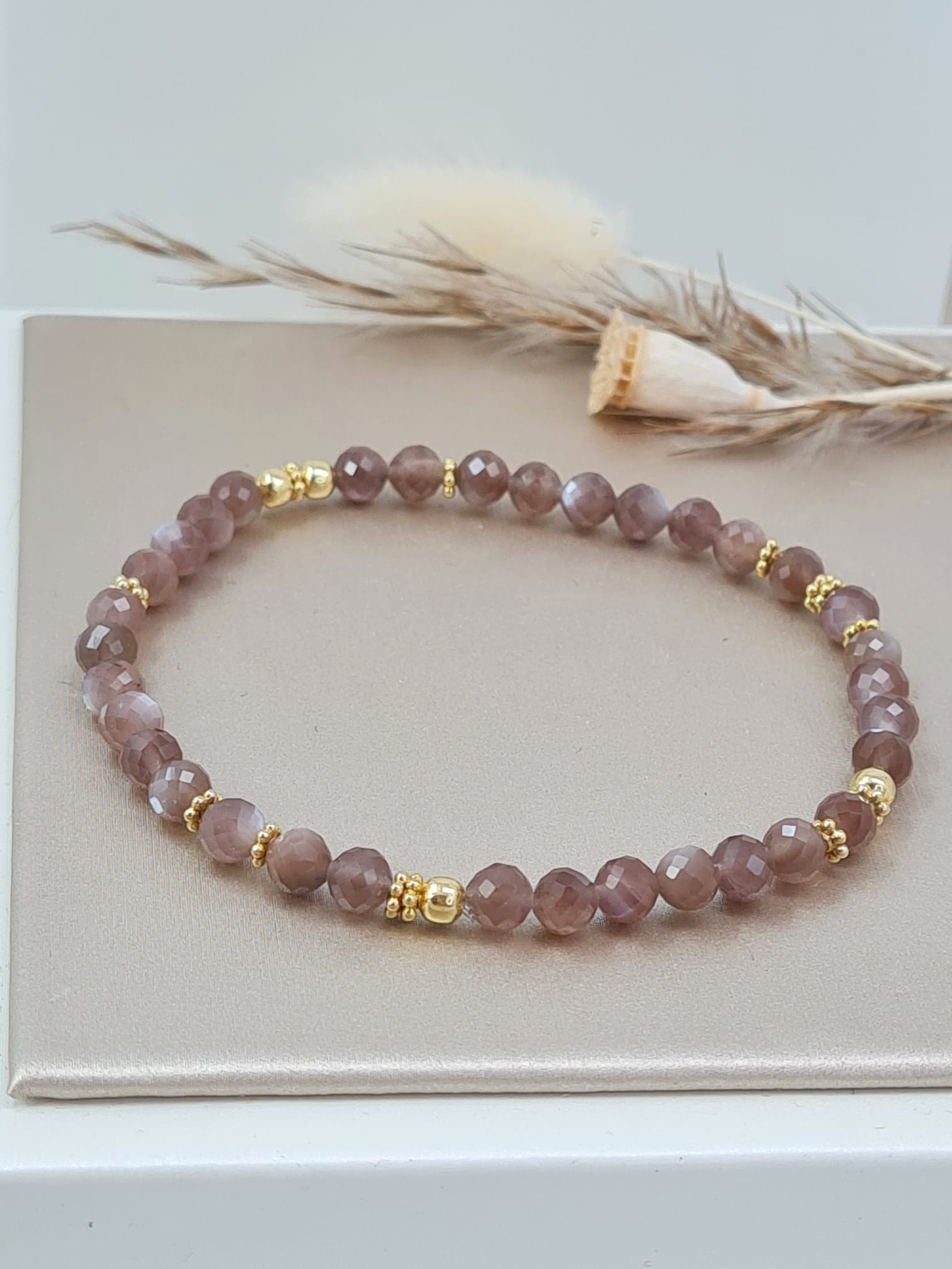 Mondstein Armband braun mit Silber 925 vergoldet (DAB 188)