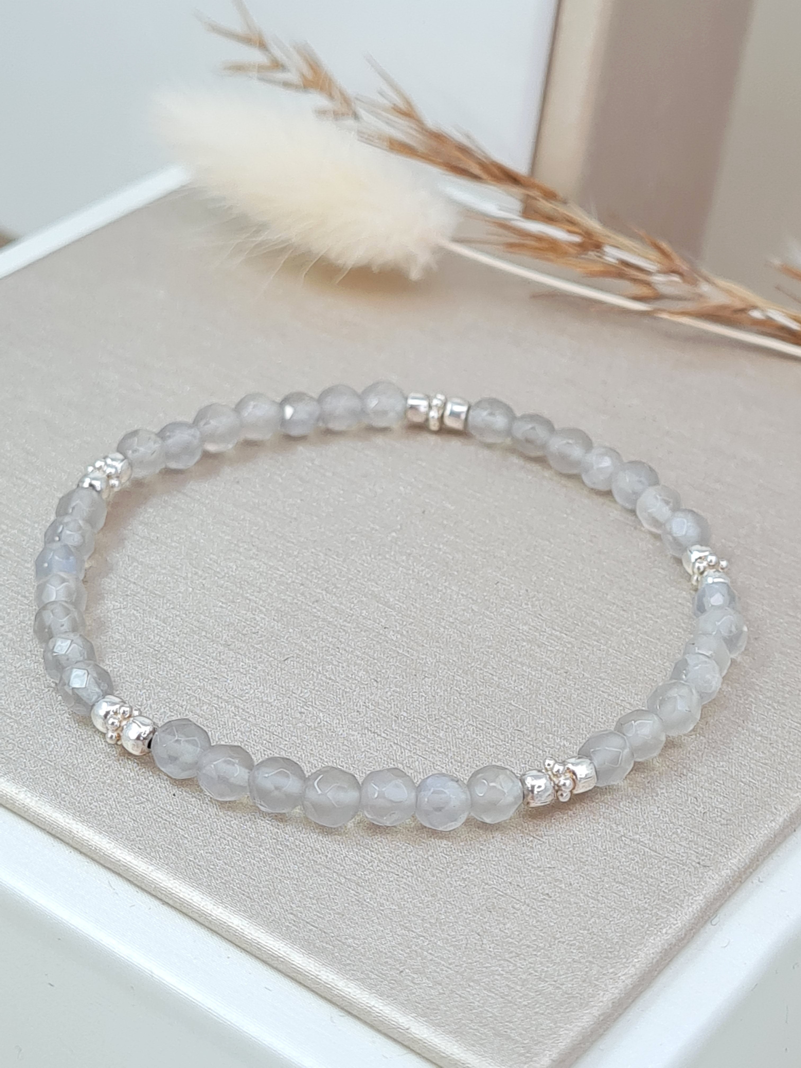 Graues Mondstein Armband - facettierte Edelsteine & Sterling Silber 925 * (DAB 196)