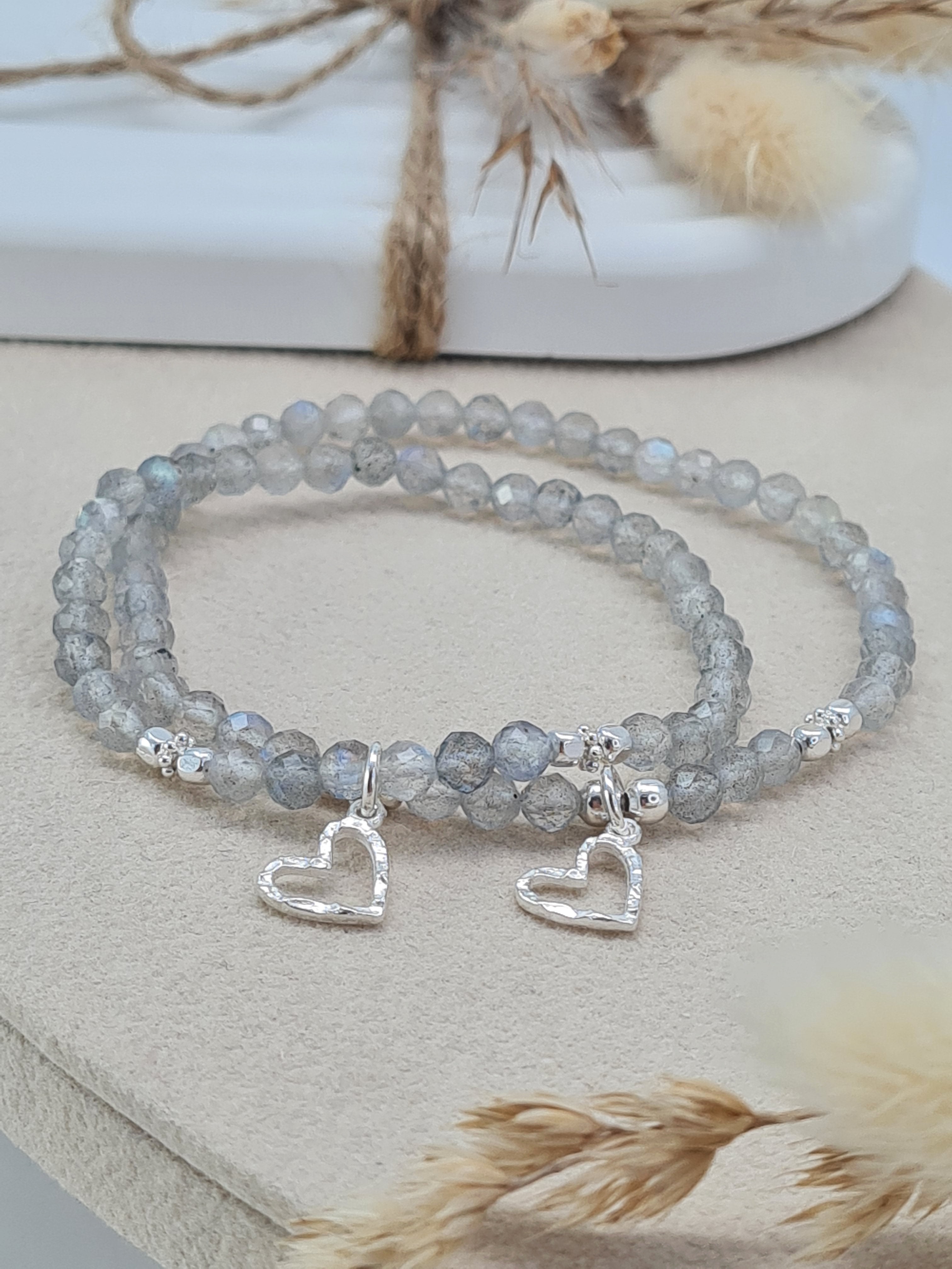Mutter Tochter Armbänder Labradorit Herz | 18 & 15 cm * (MT 36)