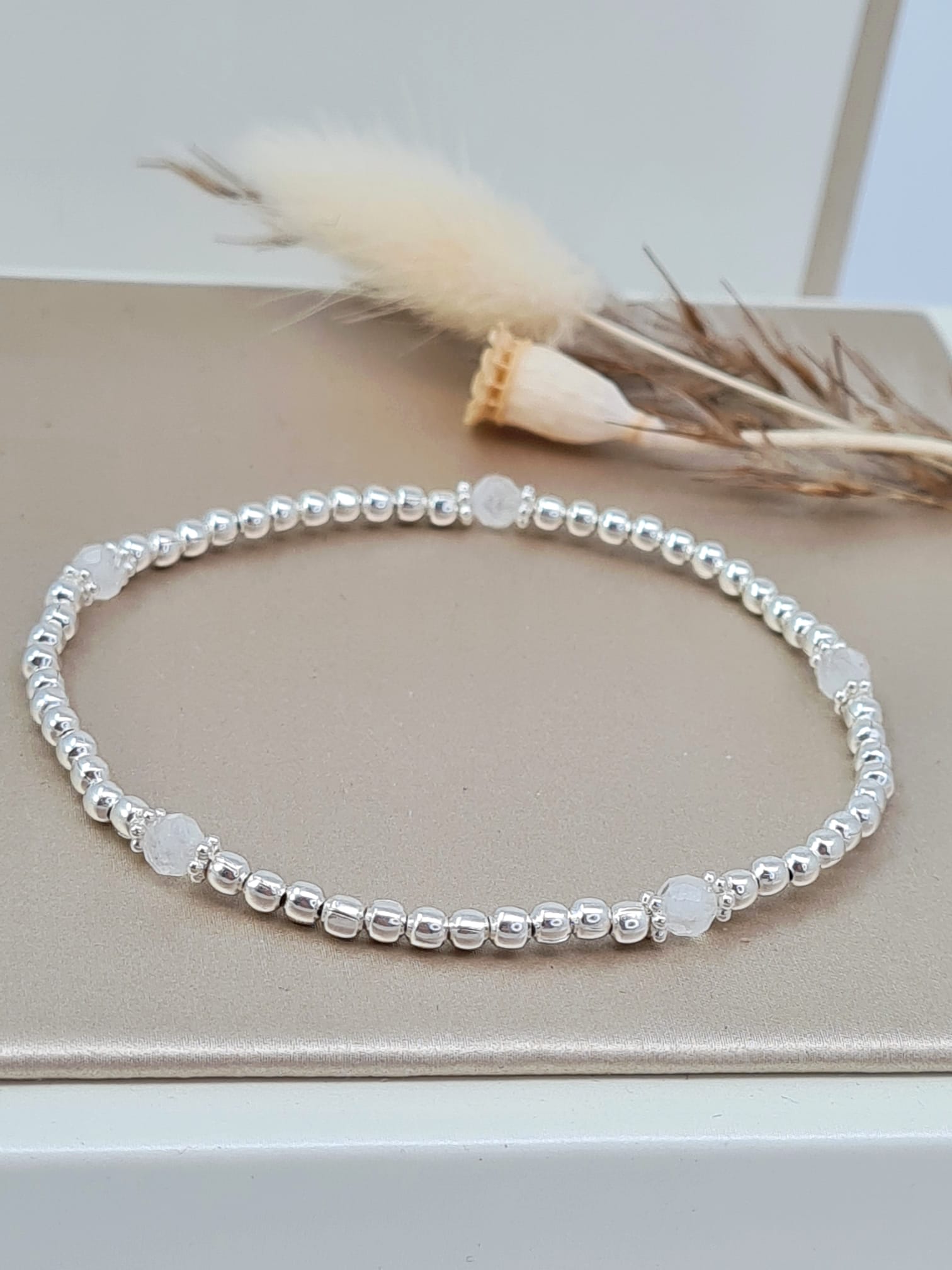 Silber Armband mit Regenbogen Mondstein * (DAB 198)