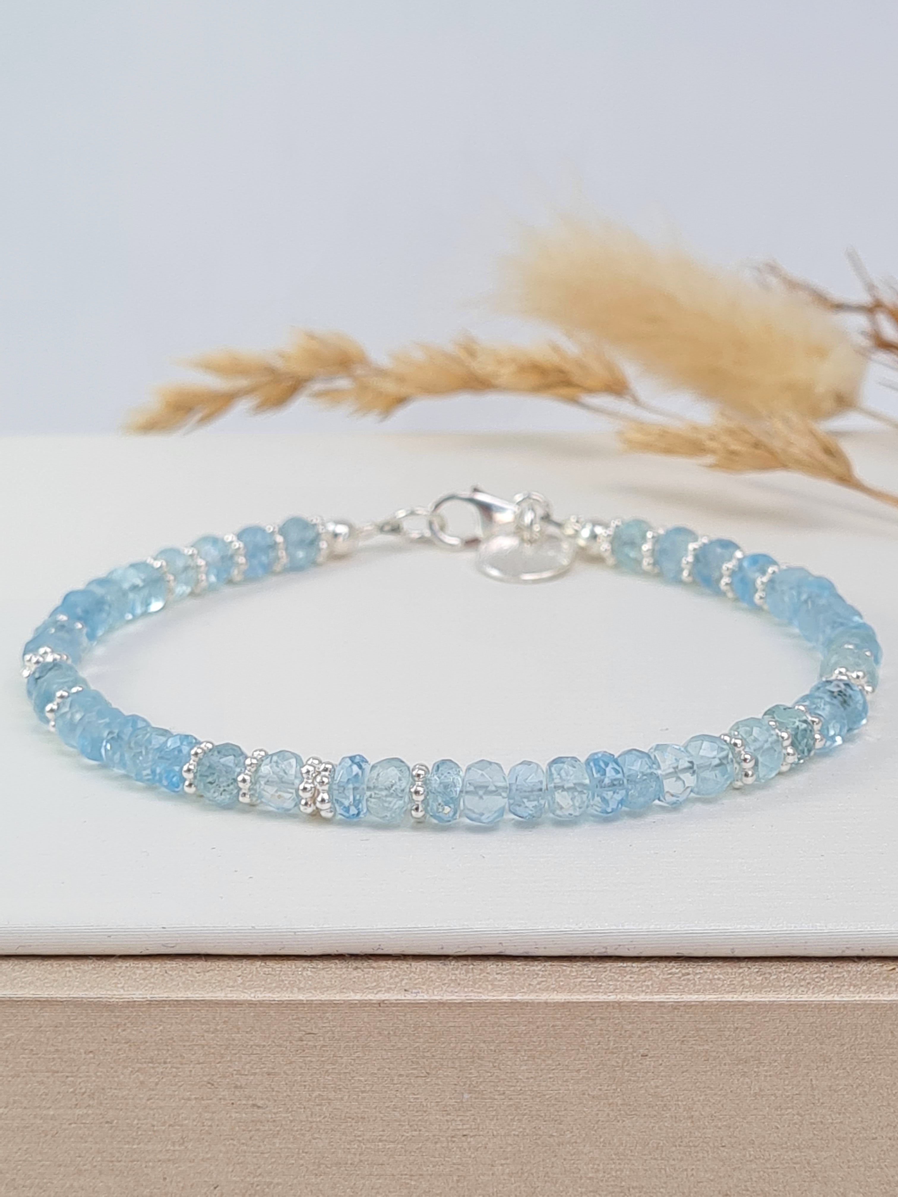 Aquamarin Armband Damen | Handgefertigt aus 925 Silber | Edelsteinarmband * (DAB 247)