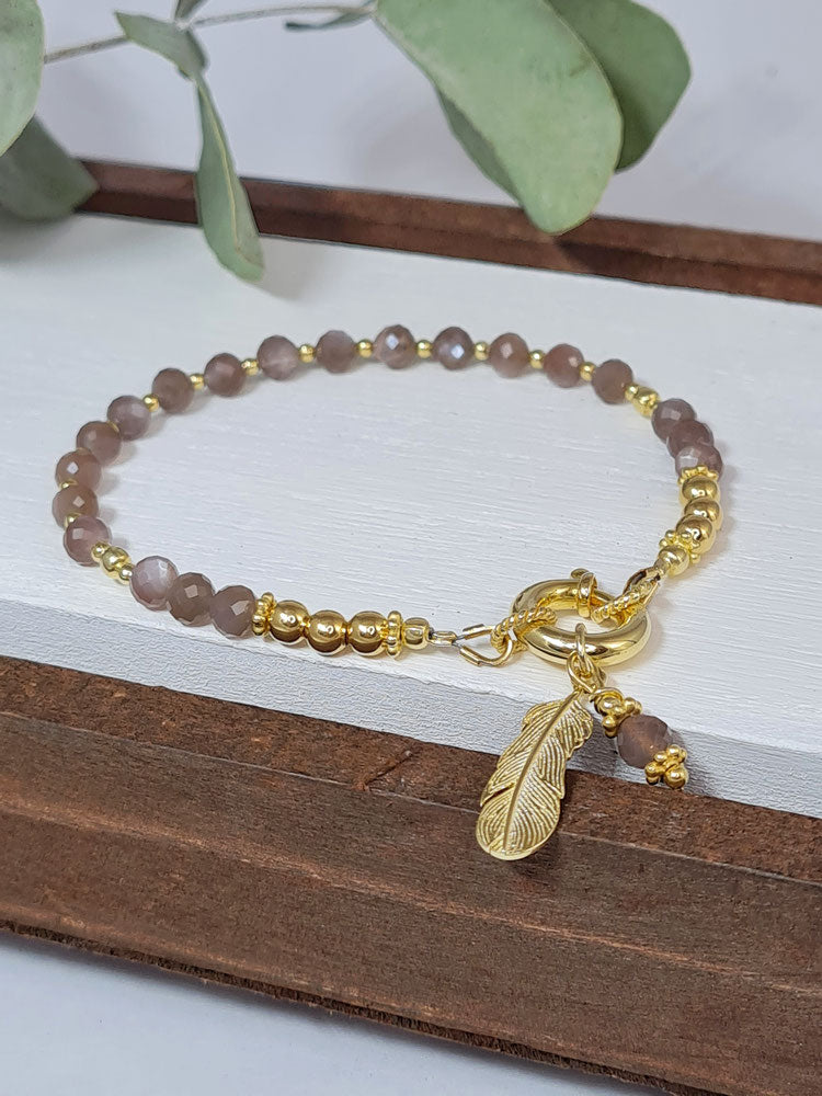 Edelstein Armband aus chocolate Mondstein und Silber vergoldet * (DAB 150)