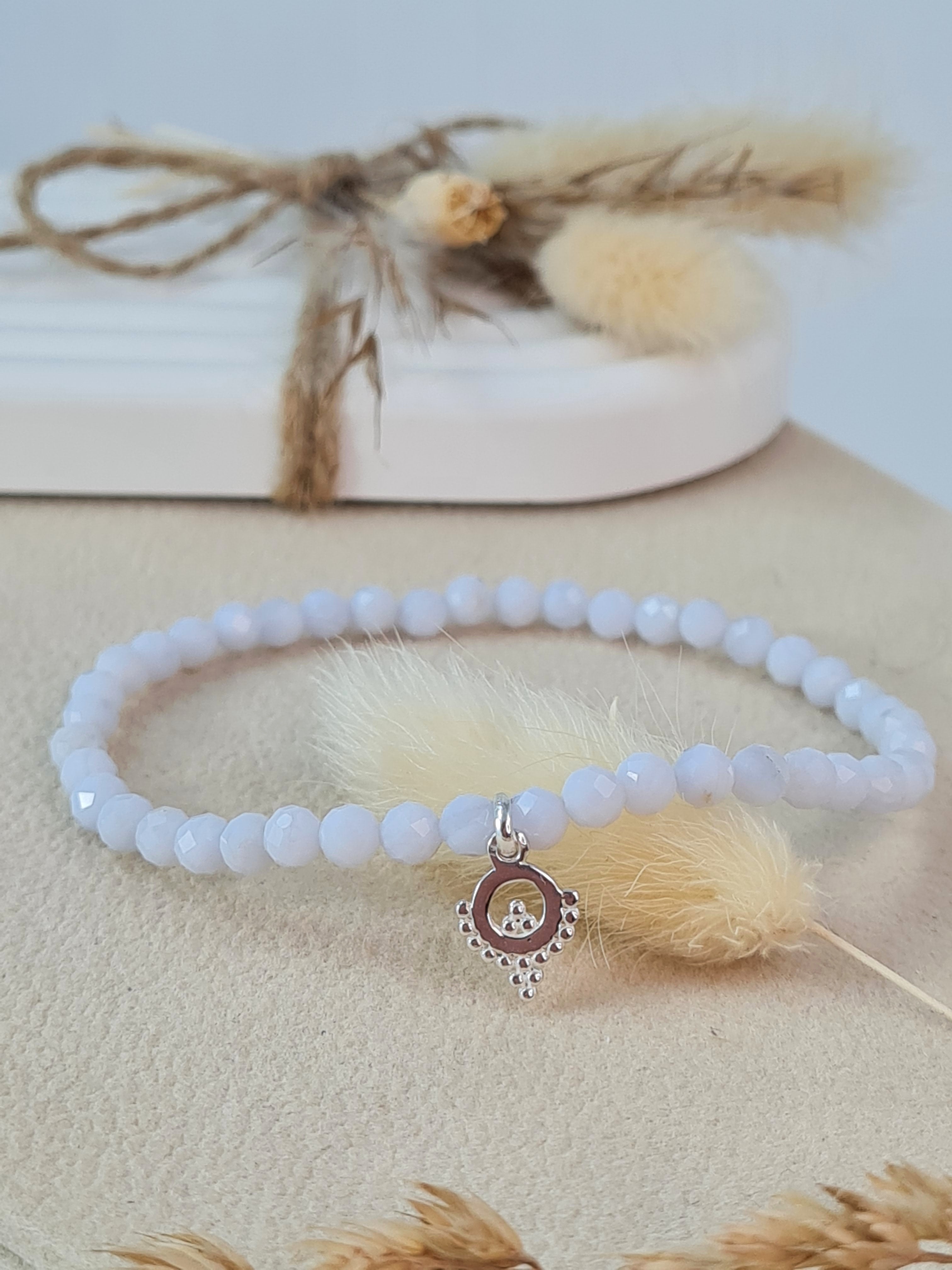 Chalcedon Armband mit Silber Anhänger | Edelsteinarmband 925 * (DAB 283)