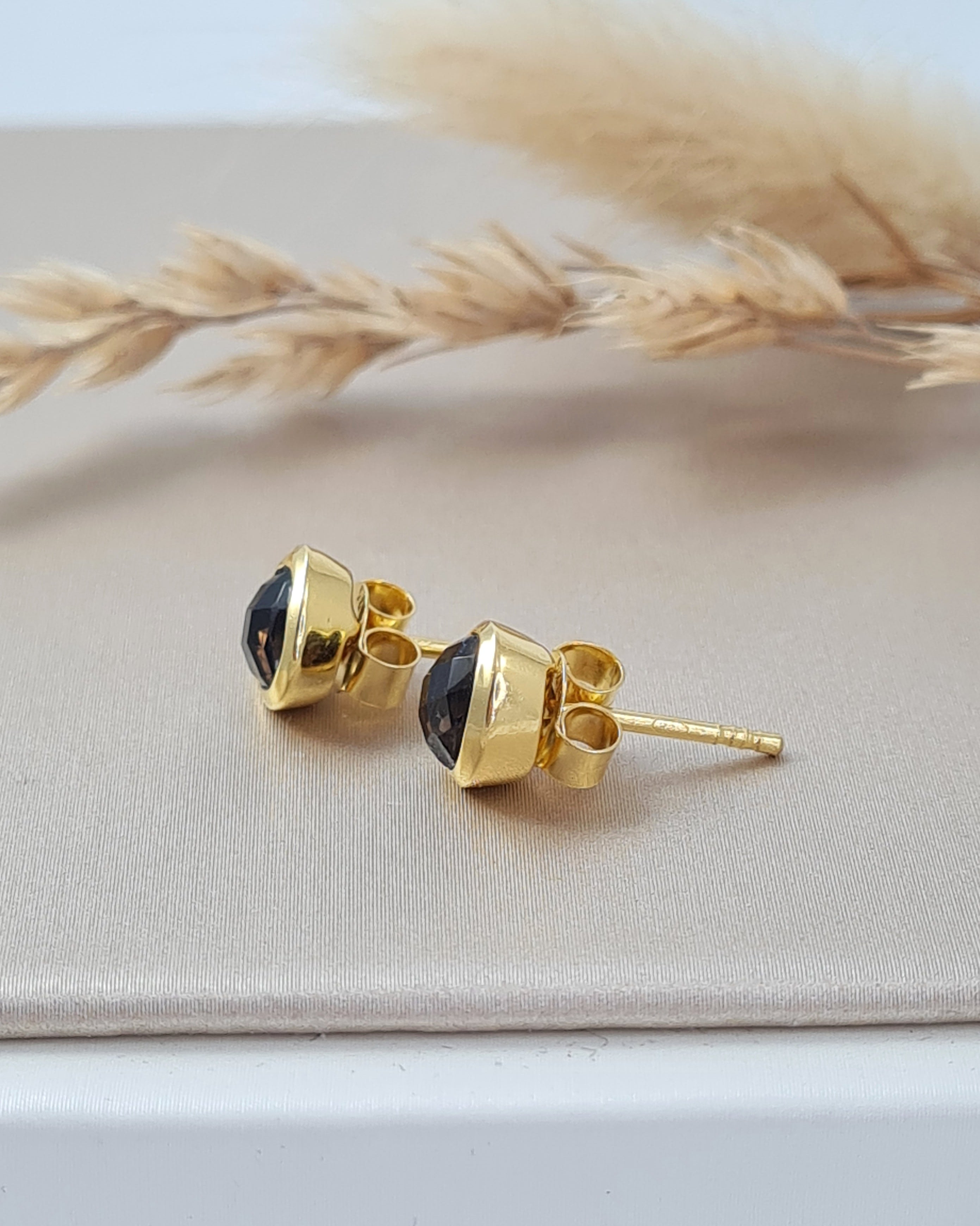 Rauchquarz Ohrstecker vergoldet | Silberschmuck Schweiz (DOS 154)