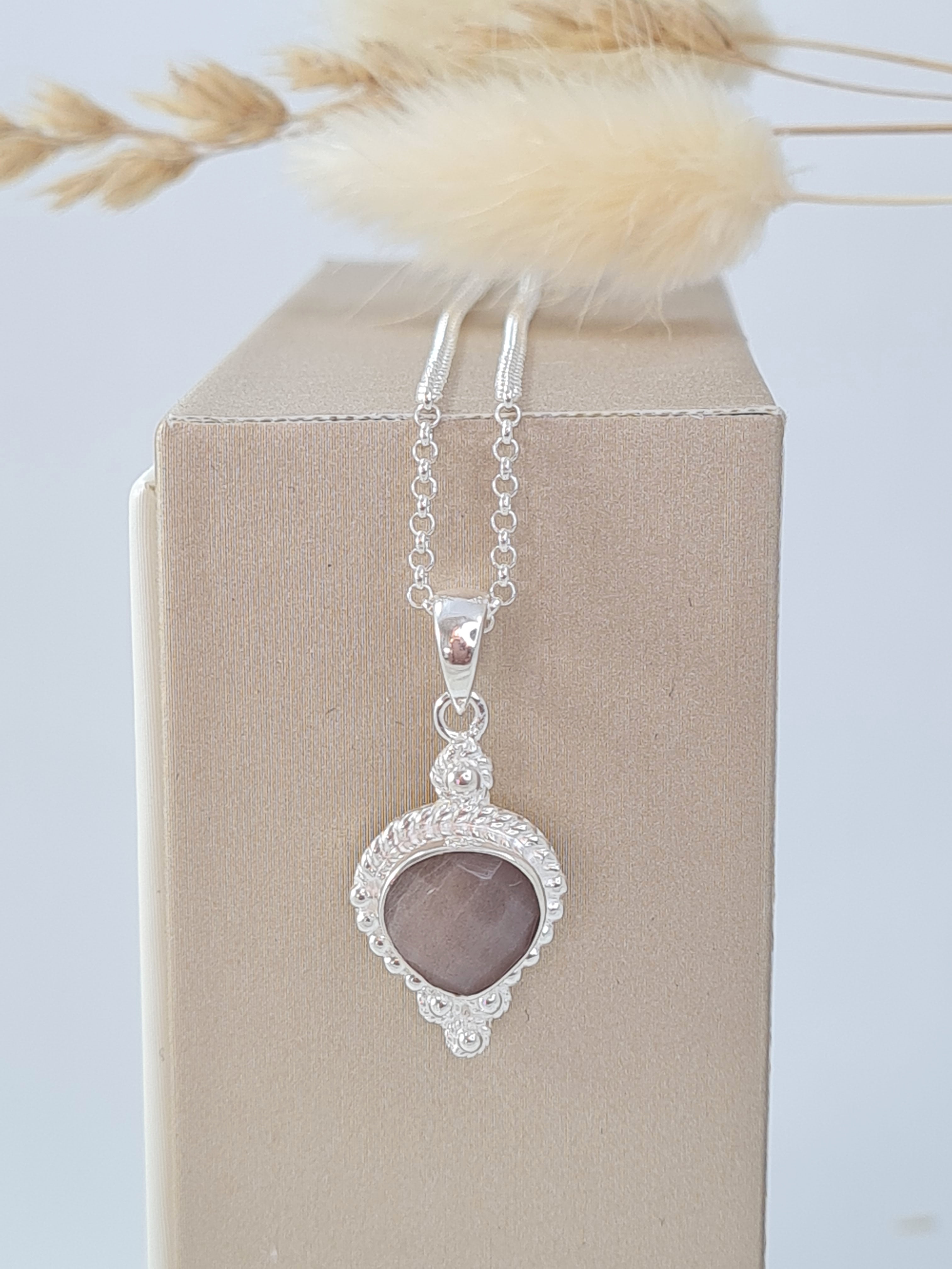 Silberkette mit Chocolate Mondstein Anhänger | Edelsteinkette 925 Silber (DHS 107)
