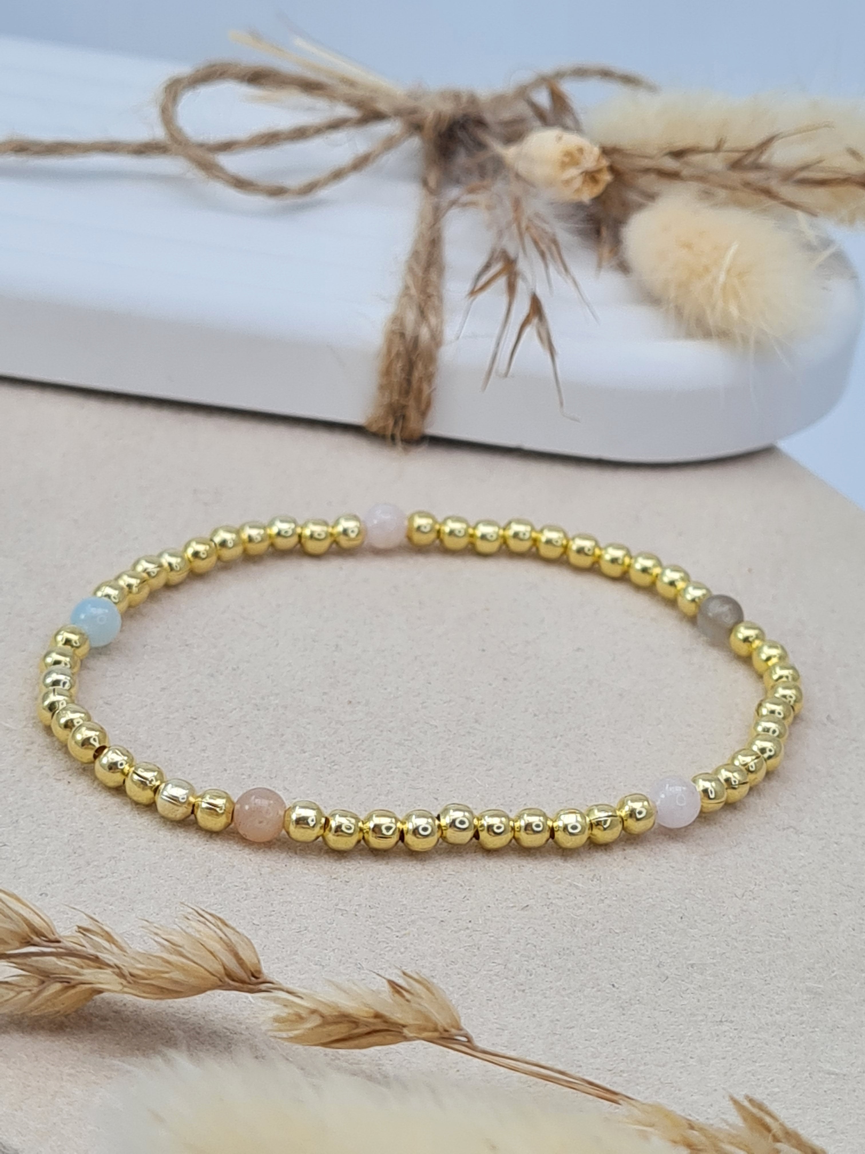Vergoldetes Kügelchen-Armband mit Edelsteinen | 925 Silber * (DAB 320)