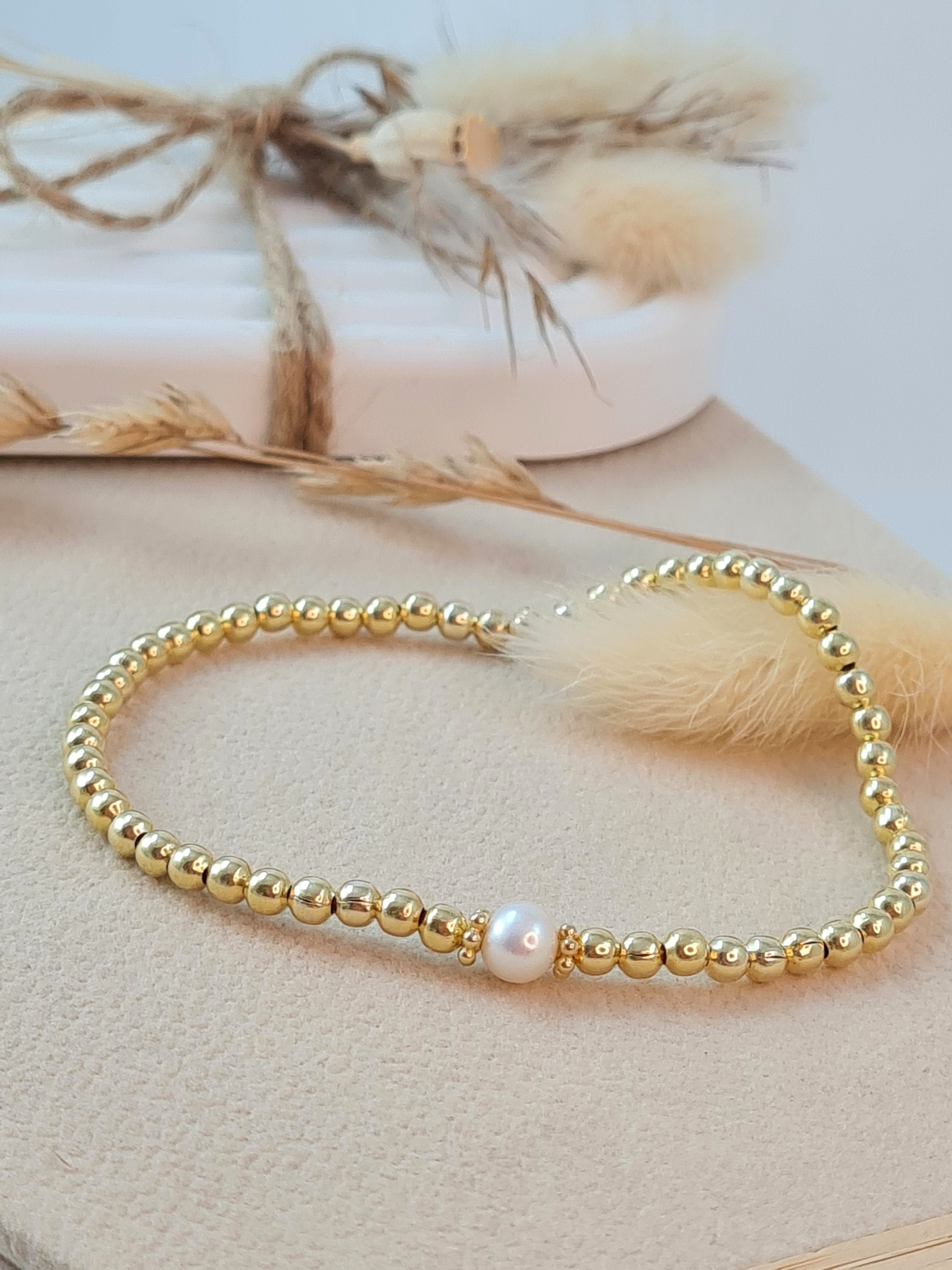 Vergoldetes Damen Armband Silber 925 mit Perle * (DAB 259)