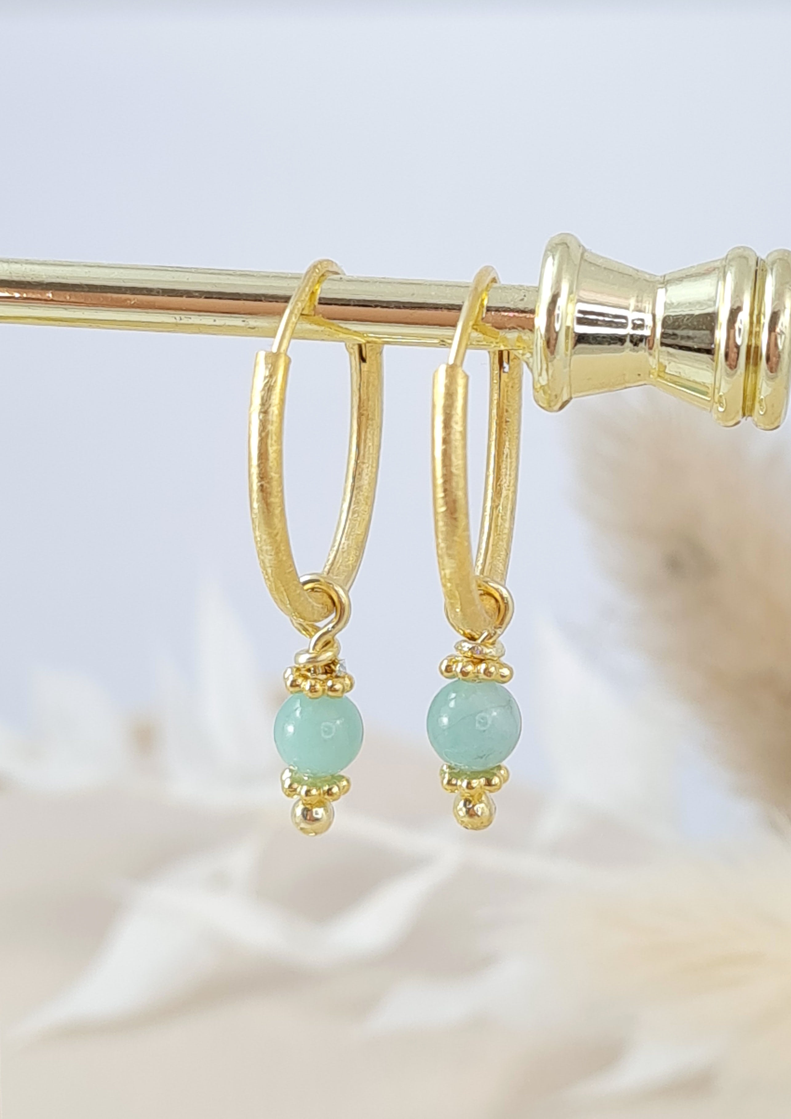 Vergoldete Creolen mit Amazonit | Gold Ohrringe Damen | 925 Silber (DOS 151)