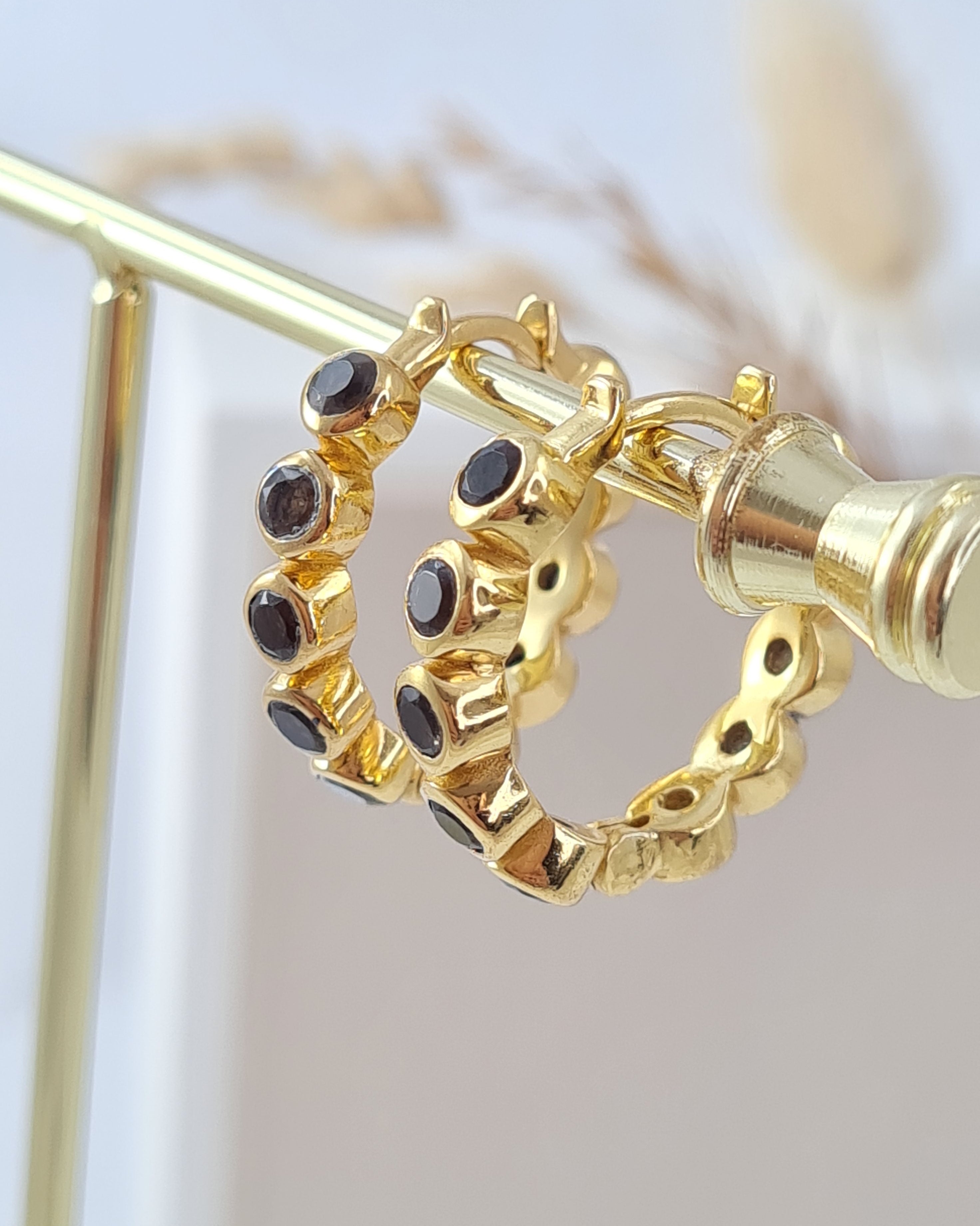 Vergoldete Damen Ohrringe mit Rauchquarz | Edle Creolen aus 925 Sterling Silber (DOS 152)