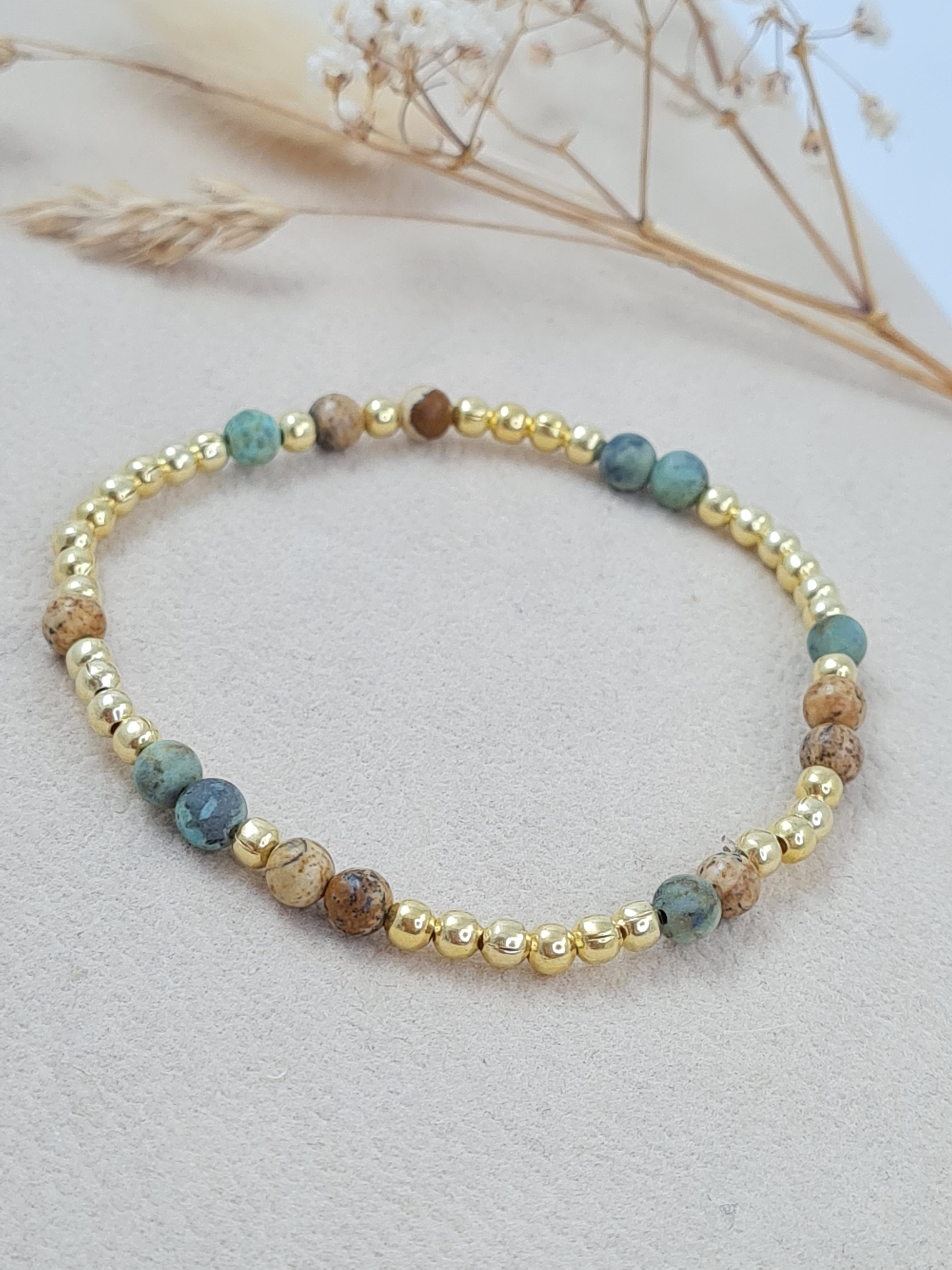 Armband „Earth Essence“ – Landschaftsjaspis, Afrikanischer Türkis & vergoldetes Silber *