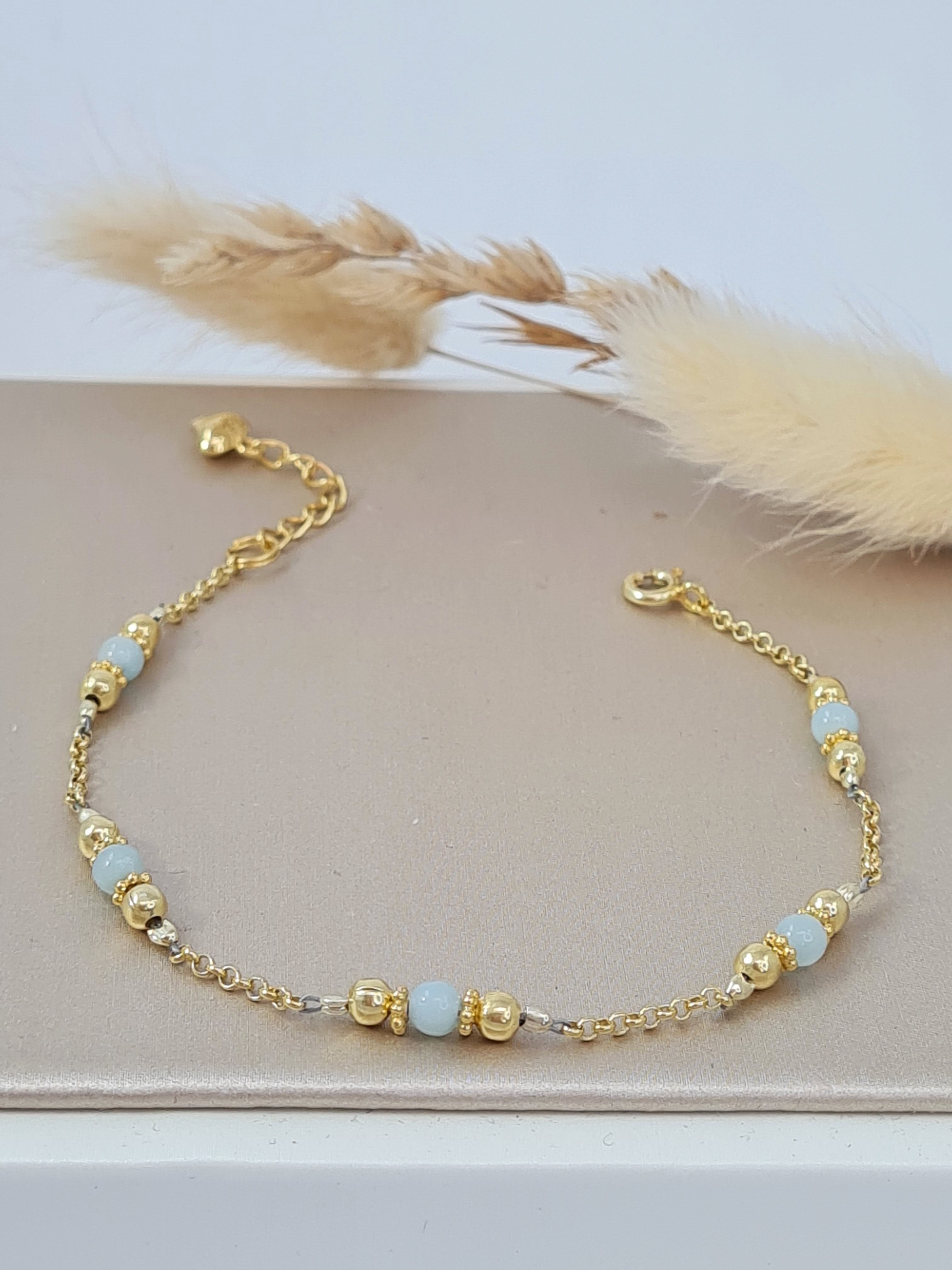 Vergoldetes Damen-Armband Silber 925 mit Amazonit Edelsteinen * (DAB 263)