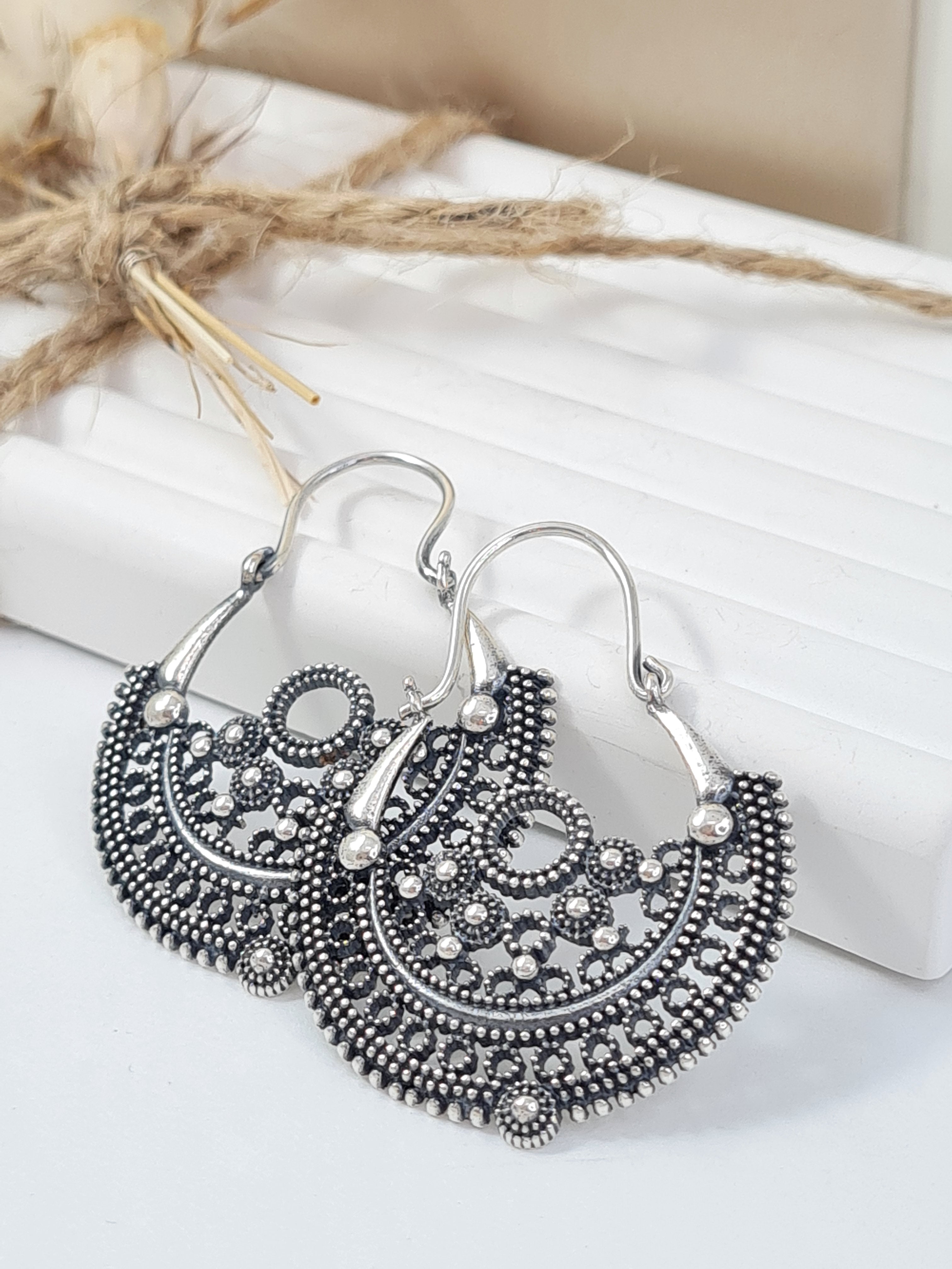 Grosse Boho Creolen - geschwärztes Silber 925 (SDOS 7)