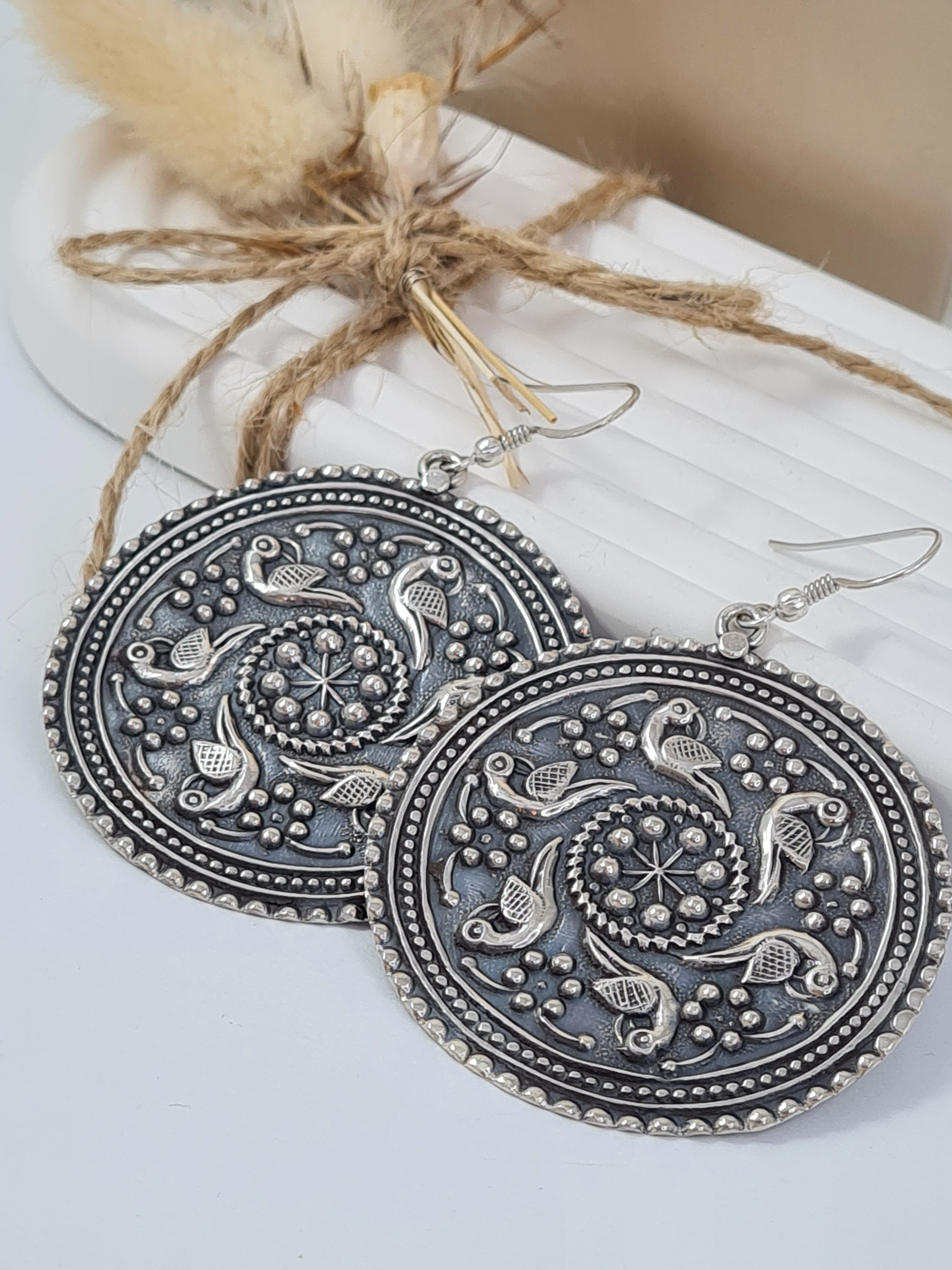 Boho Ohrhänger aus geschwärztem Silber / Grosse Statement Ohrringe (SDOS 6)