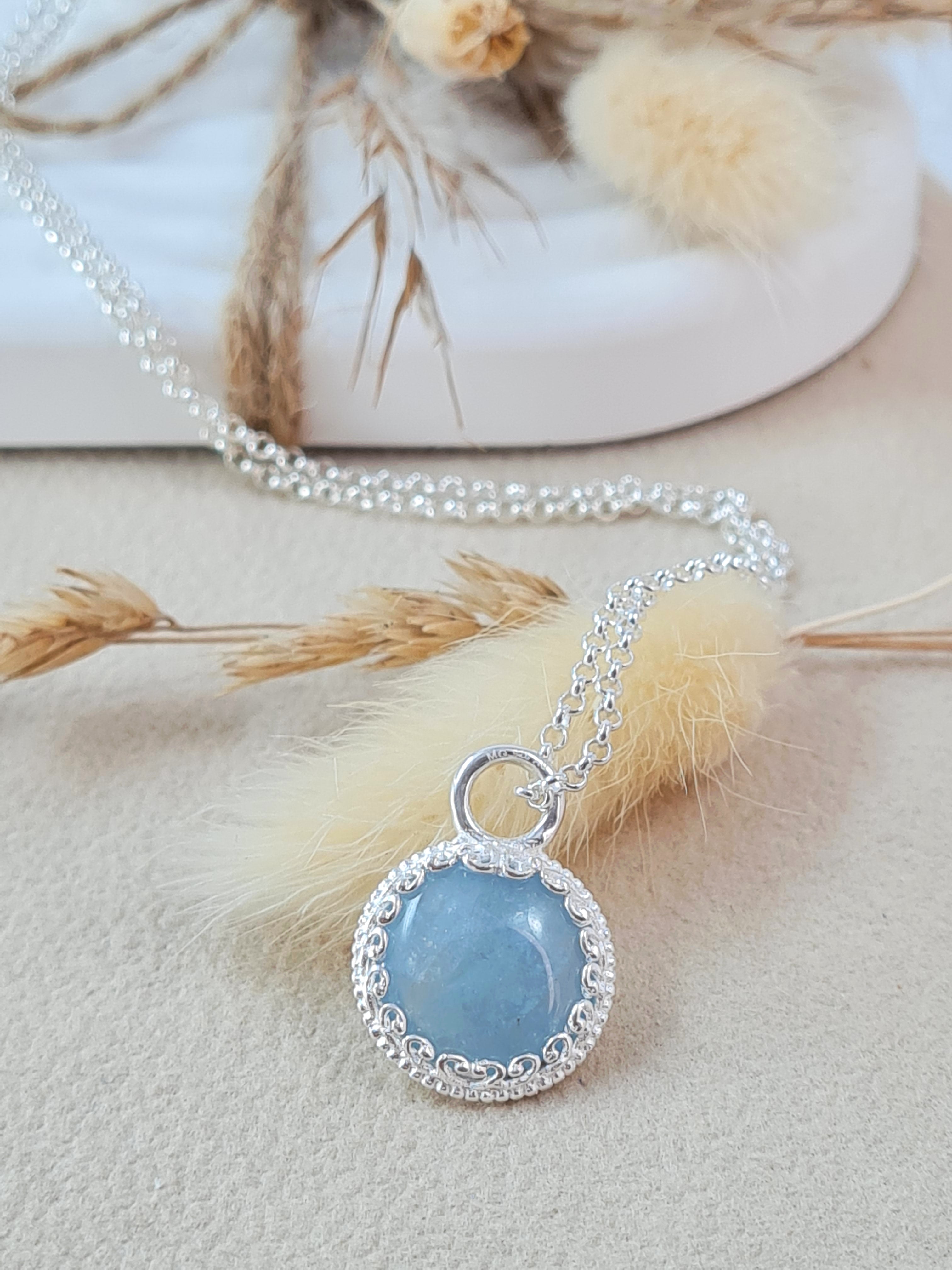 Silberkette mit Aquamarin rund 925 | 45 cm Erbsenkette (DHS 116)