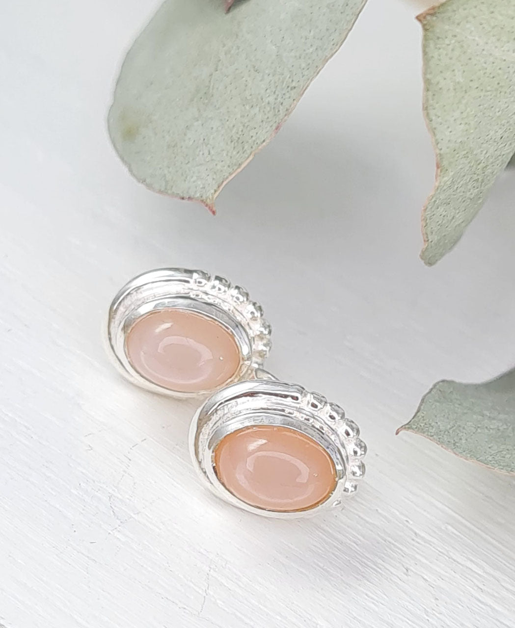 Edelstein Ohrstecker Silber 925 - Rosenquarz, peach oder weisser Mondstein (DOS 94)