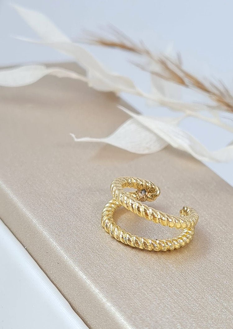 Twisted Earcuff Silber vergoldet | Doppelreihiger Ohrschmuck ohne Ohrloch (DOS 119)