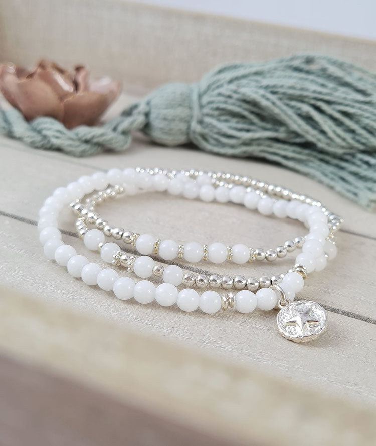 Silber Armschmuck weisser Achat *  (DAB 159)