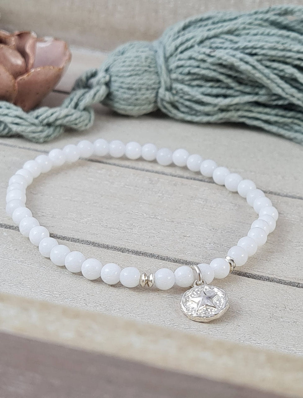 Silber Armschmuck weisser Achat *  (DAB 159)