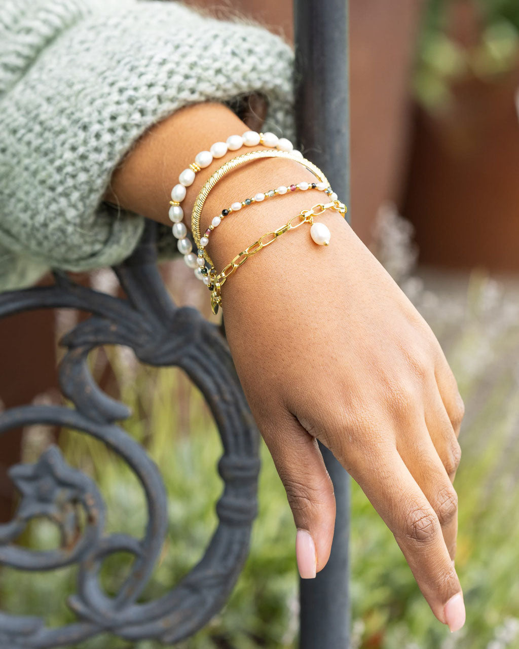 Vergoldetes Gliederketten Armband mit Süsswasserperle - Femininer Eyecatcher * (DAB 2)