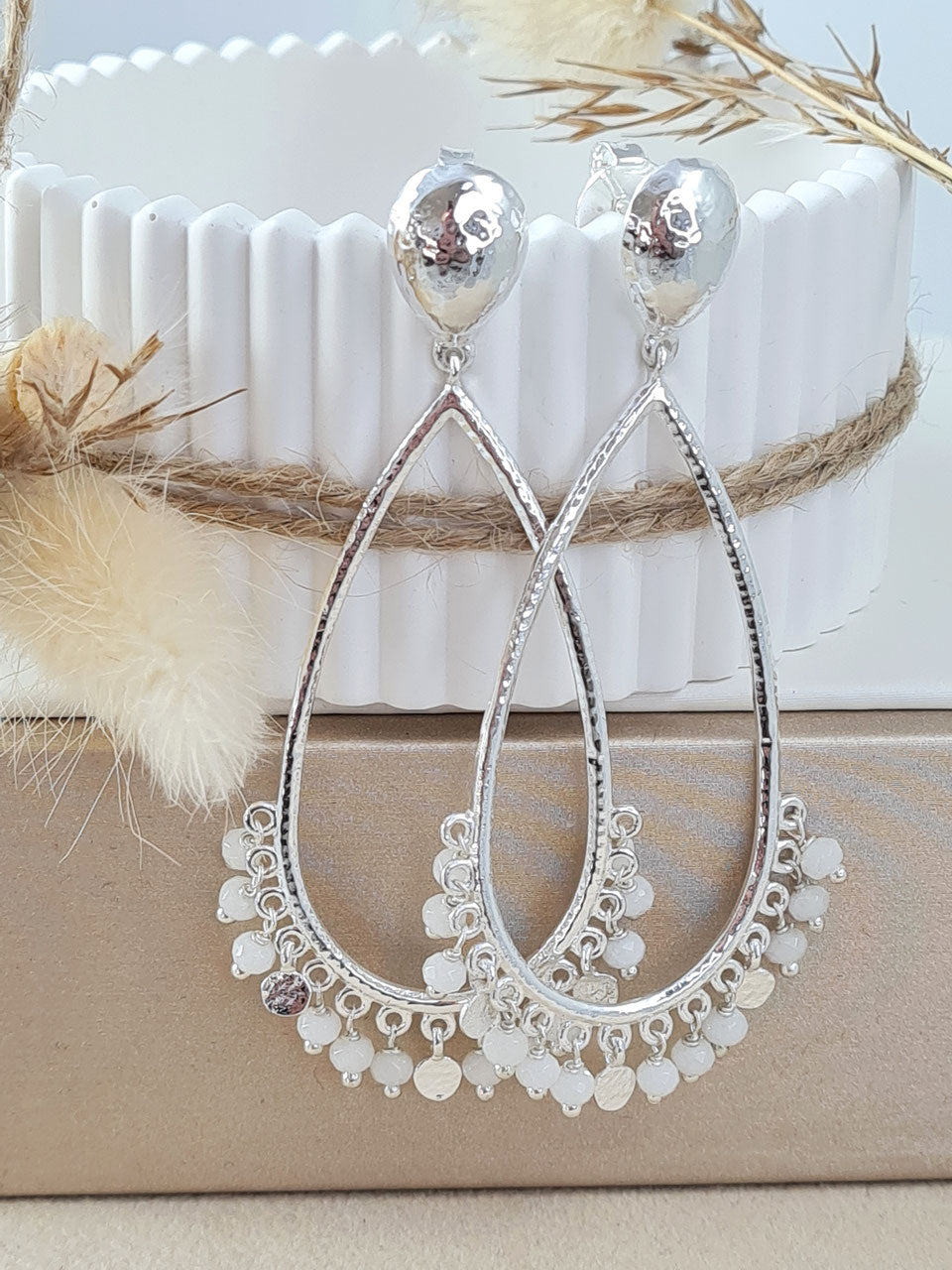 grosse Silber Ohrringe mit weissem Achat - PINK SAND  (DOS 42)