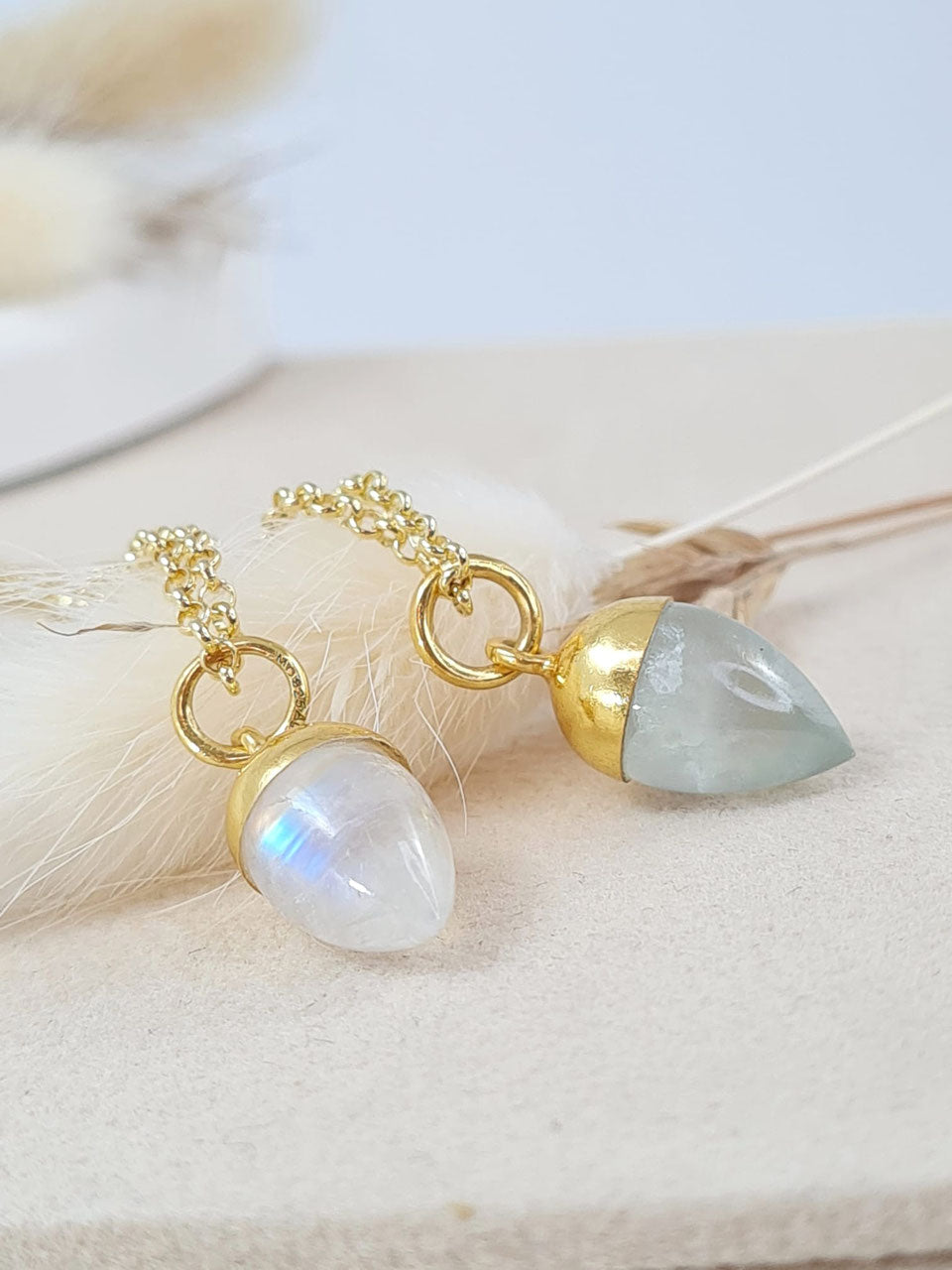 Kette Gold veredelt mit Prehnit Anhänger  (DHS 67)