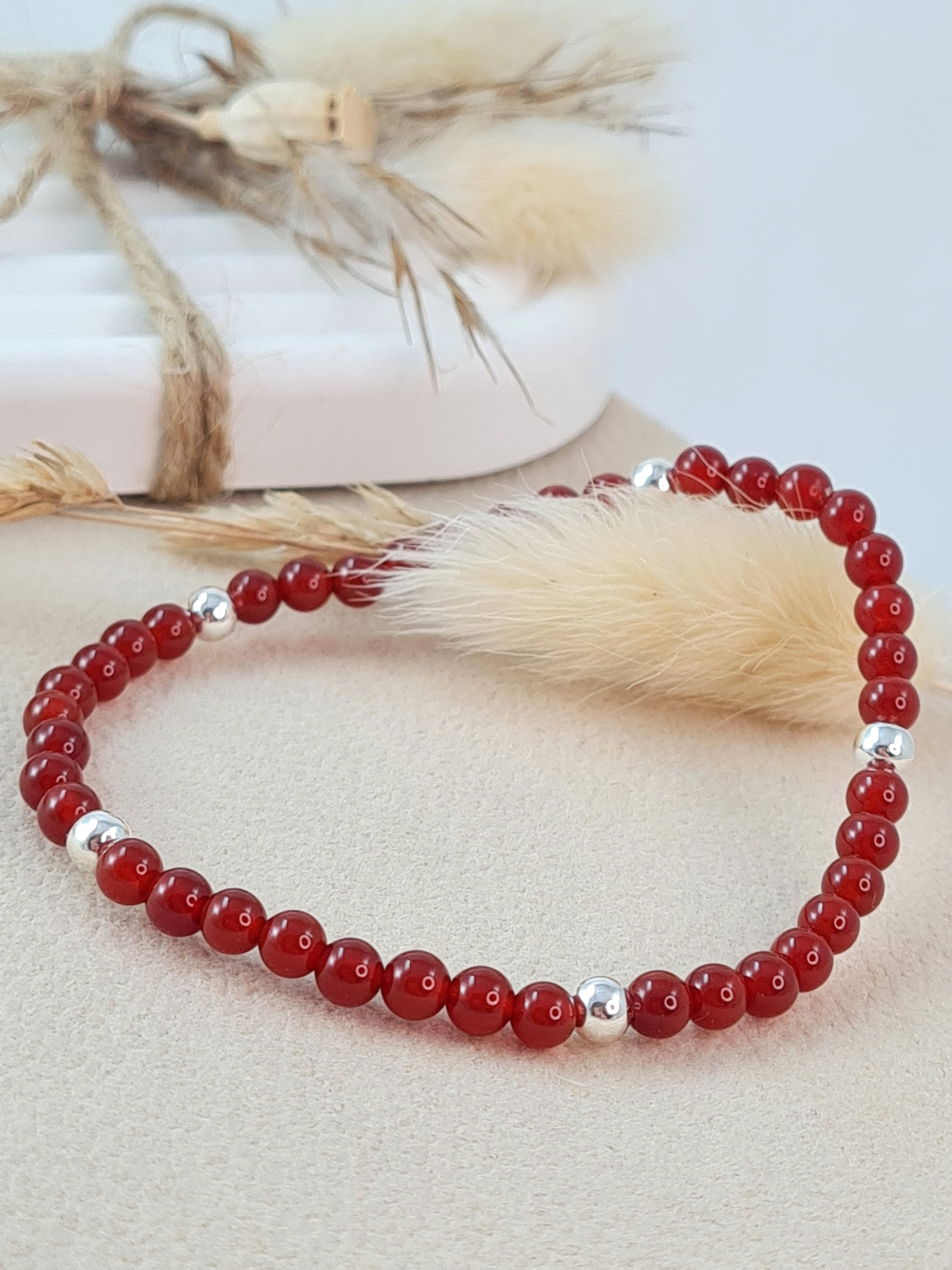 Karneol Armband 4 mm mit Silberkügelchen – Damen Schmuck * (DAB 250)