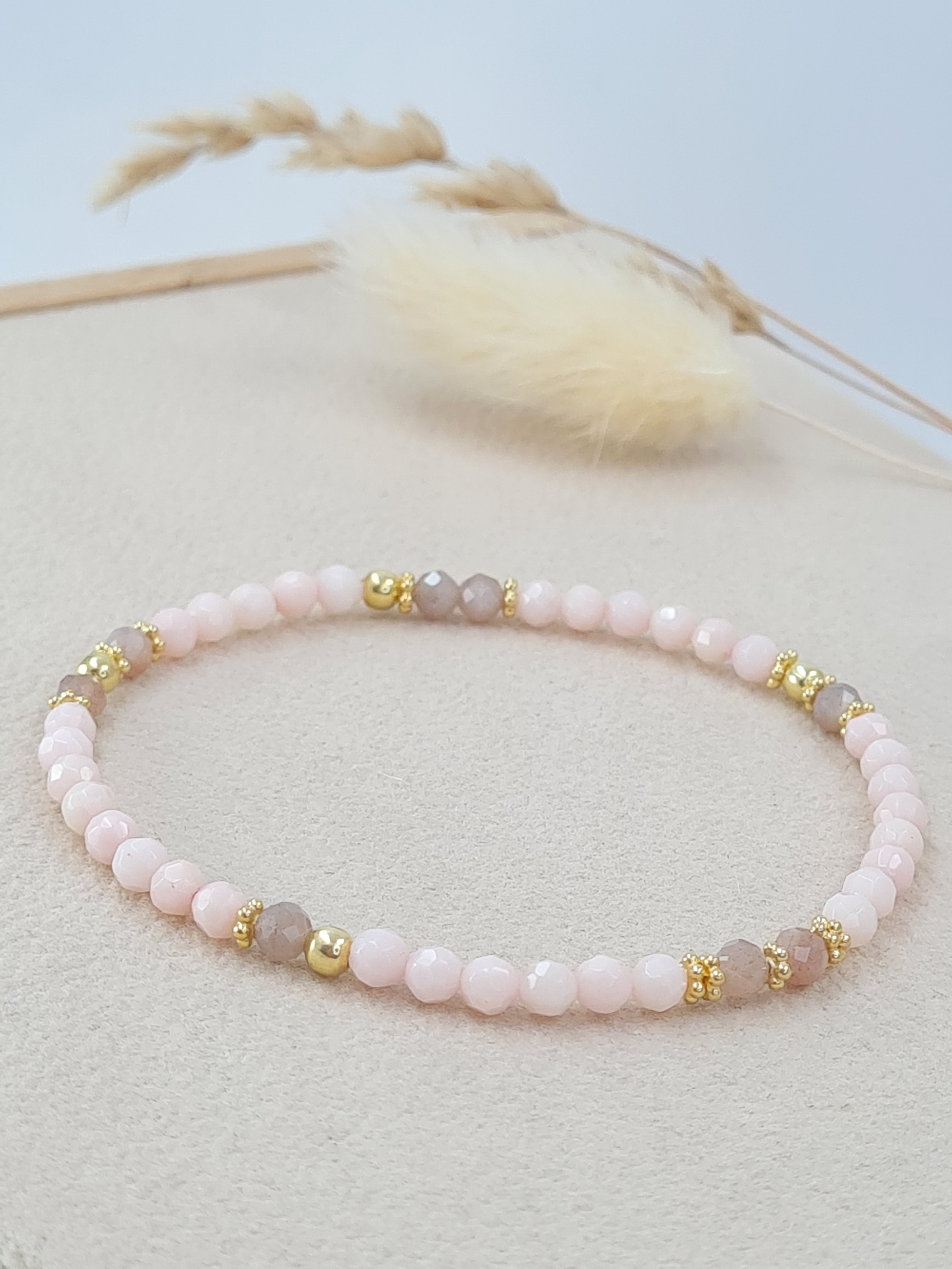 Edelstein Armband Koralle & Mondstein | 925 Silber vergoldet * (DAB 302)