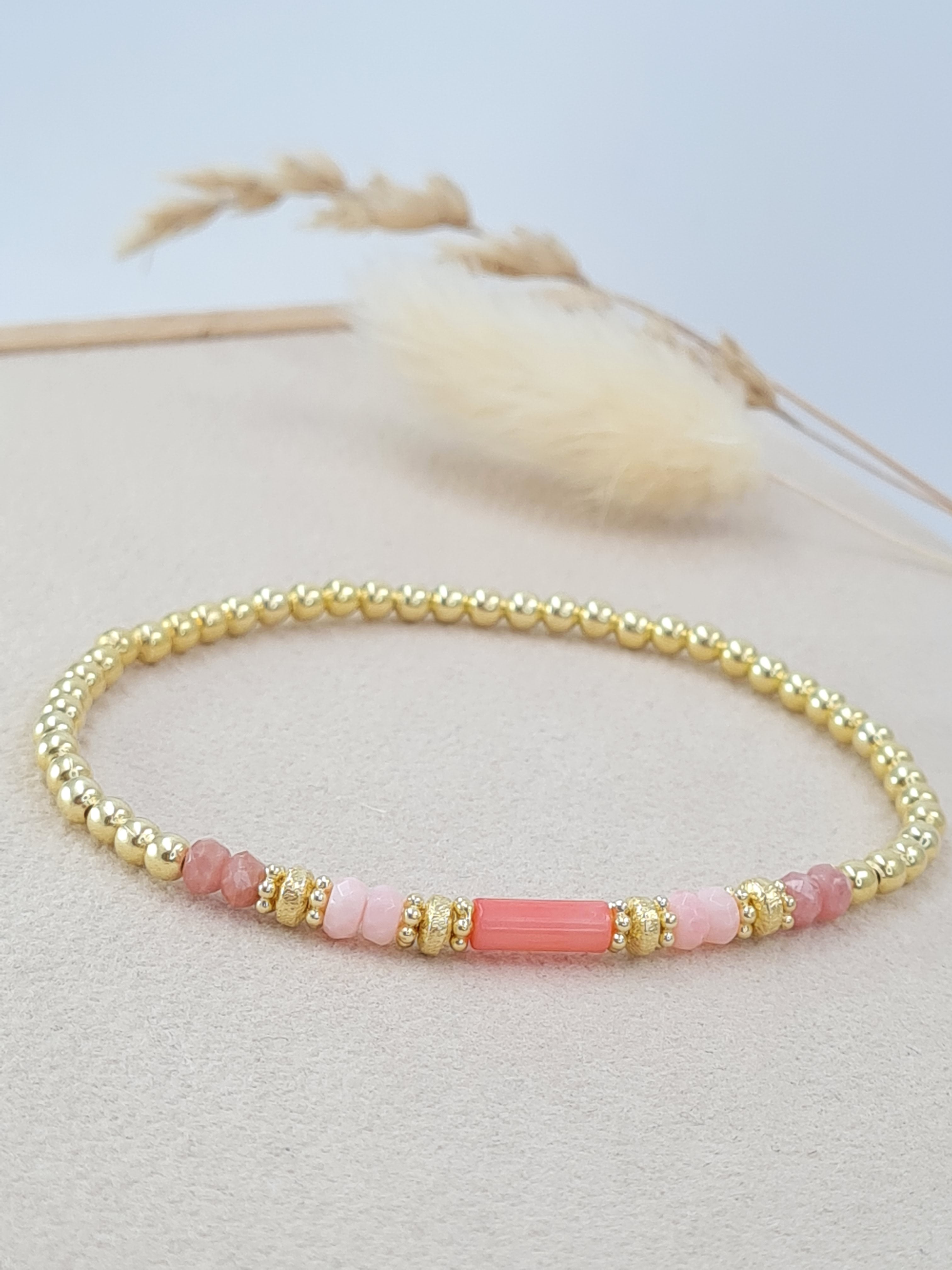 Edelstein Armband vergoldet Koralle & Opal * (DAB 304)