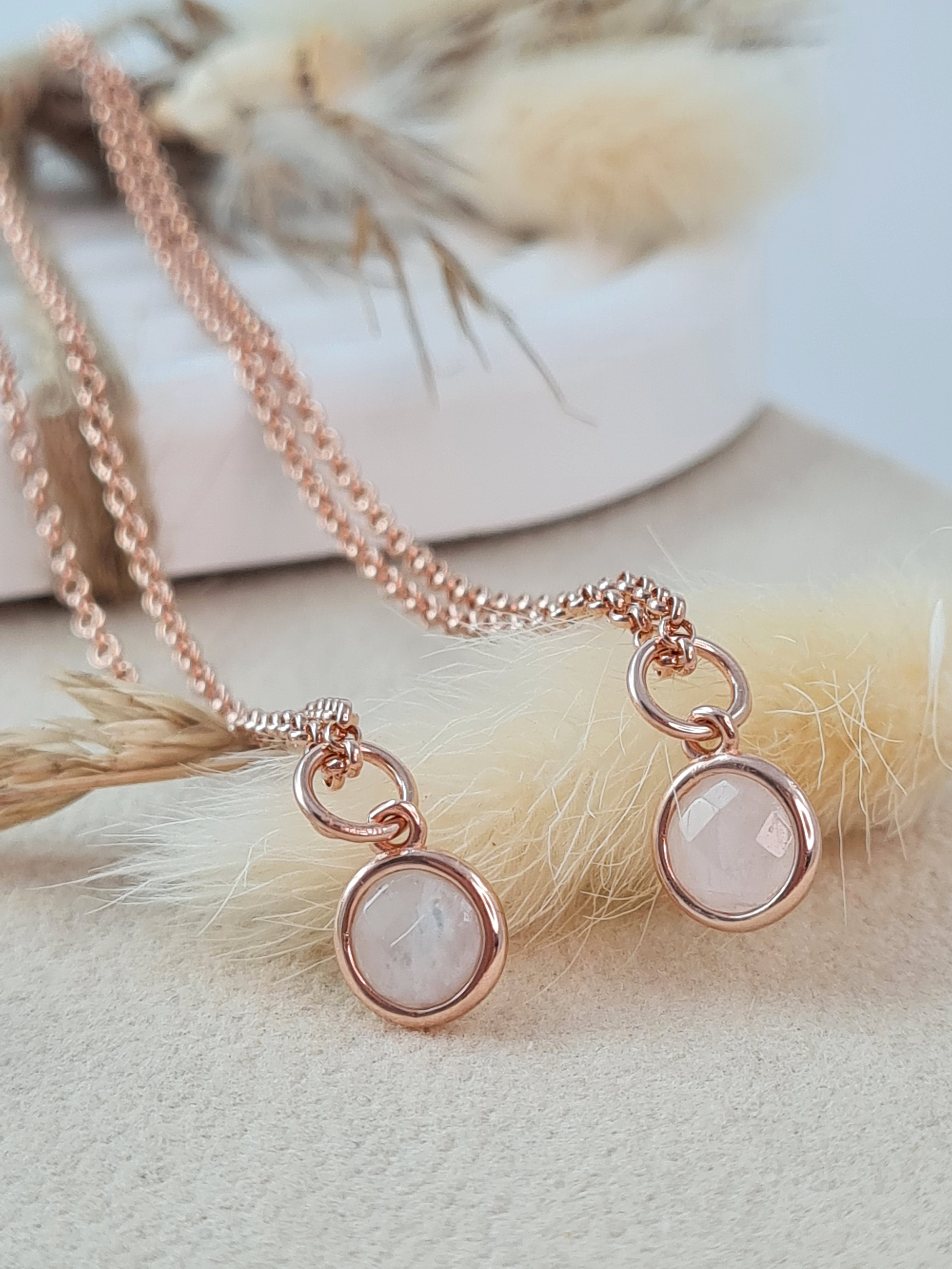 Mutter-Tochter-Halsketten – Roségold & Regenbogen-Mondstein